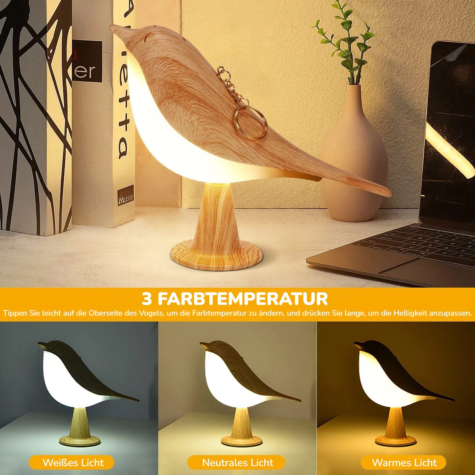 BlingBin LED Nachtlicht Vogel Tischleuchte, Kabellos günstig online kaufen