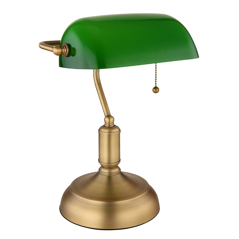 nicht Schreibtischleuchte Globo grün Bankerleuchte Tischlampe messing Leuchtmittel Zugschalter Schreibtischlampe, inklusive,
