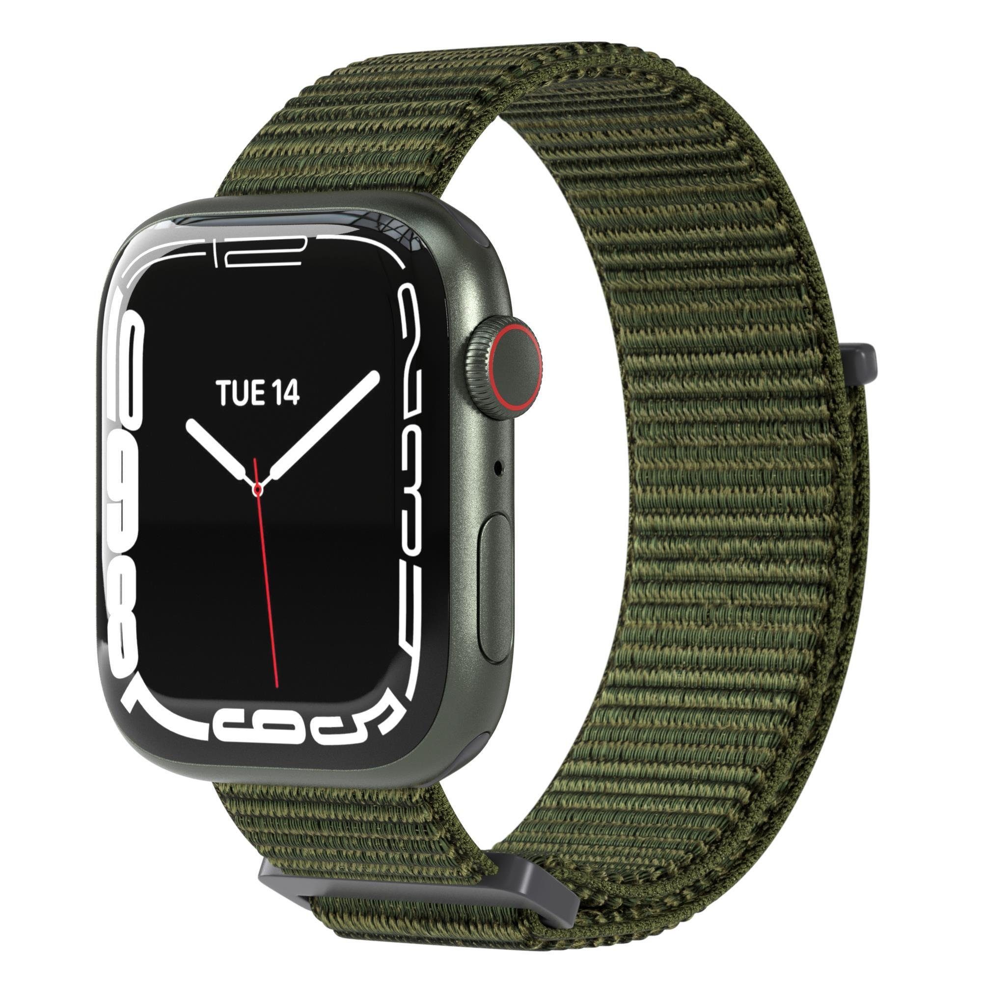 EAZY CASE Uhrenarmband Nylon Band für iWatch 9 8 7 6 5 4 3 2 1 SE Ultra, Wechselband aus Stoff für Sport iWatch 42mm 44mm 45mm 49mm Dunkel Grün