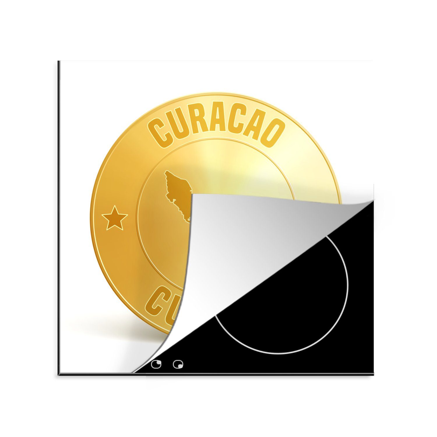 MuchoWow Herdblende-/Abdeckplatte Illustration einer Goldmünze aus Curaçao, Vinyl, (1 tlg), 78x78 cm, Ceranfeldabdeckung, Arbeitsplatte für küche