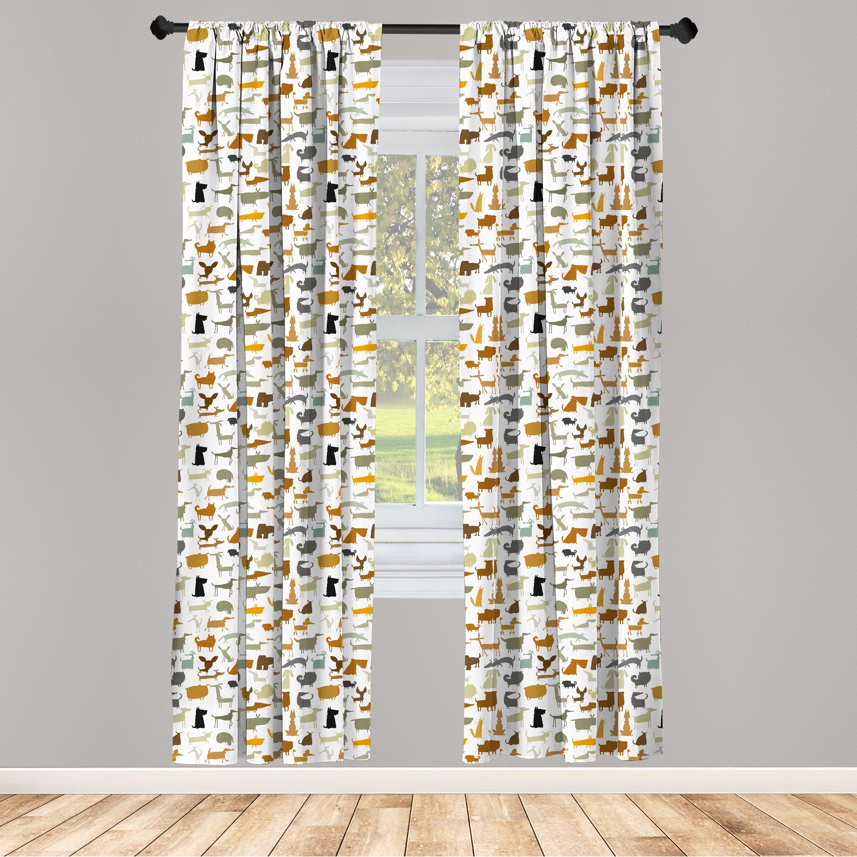 Gardine Vorhang für Wohnzimmer Schlafzimmer Dekor, Abakuhaus, Microfaser, Hündchen Verschiedene Rasse Hundesilhouetten