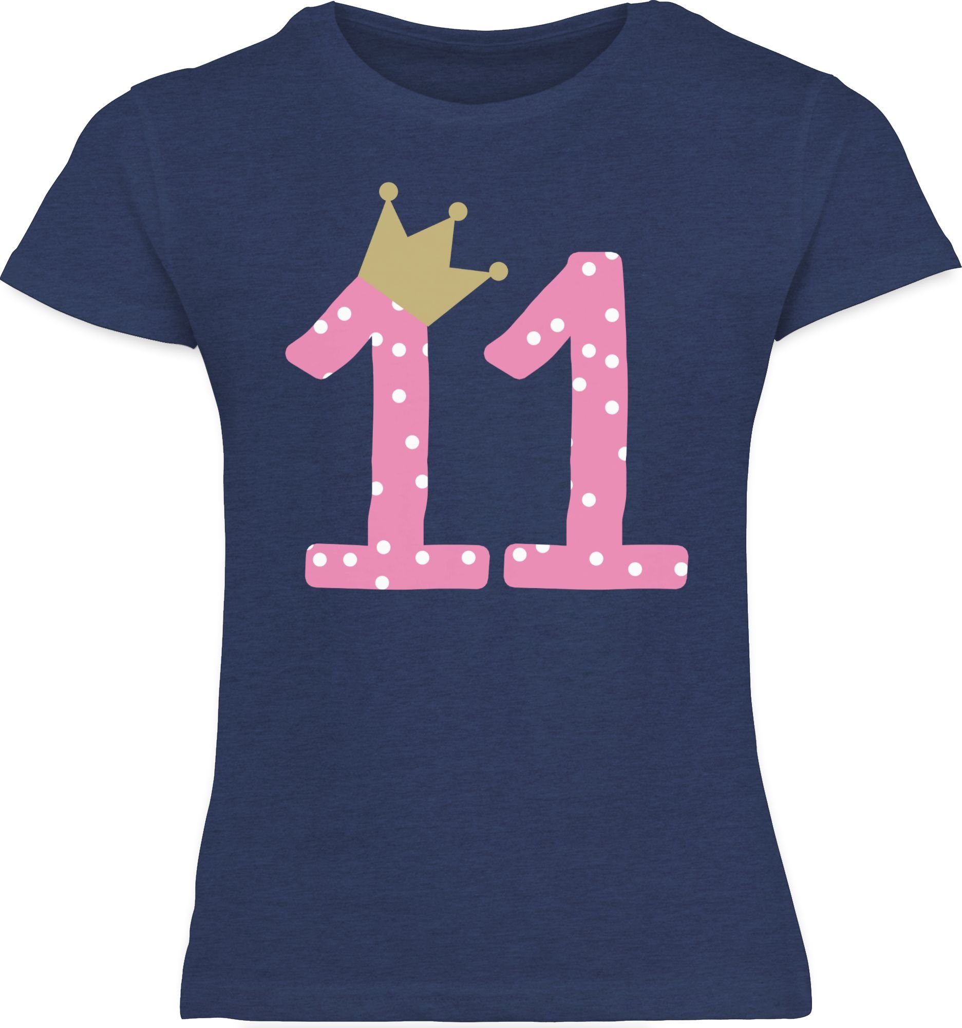 Elf Krone 11. 3 Meliert Mädchen T-Shirt Dunkelblau Elfter Geburtstag Shirtracer