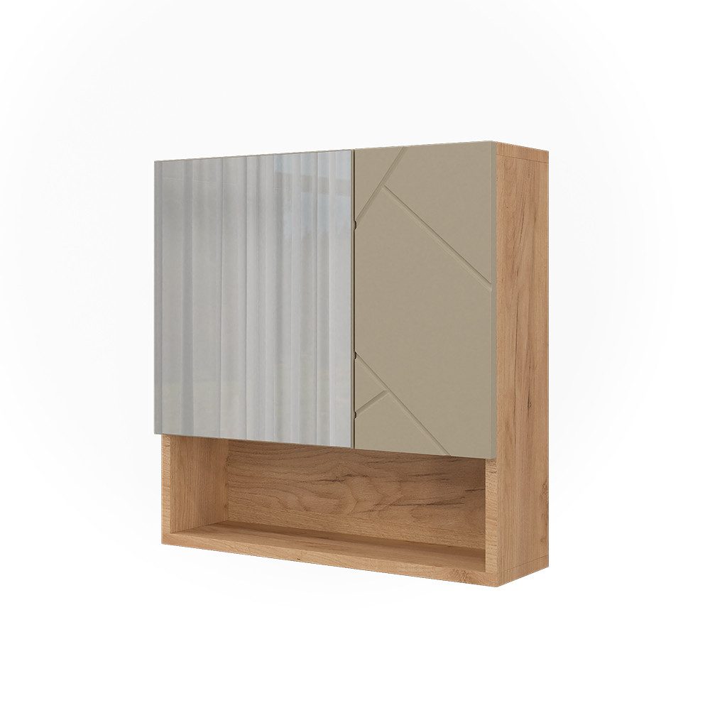 Vicco Badezimmerspiegelschrank Irma, Goldkraft Eiche/Beige, 54 x 55 cm