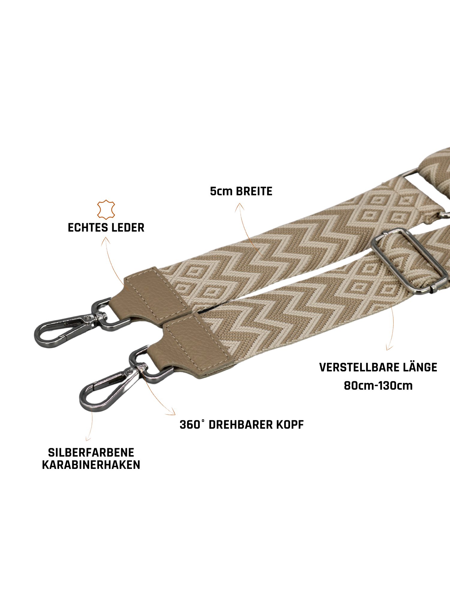 Adel Bags Schulterriemen Taschengurt Taupe, Verstellbarer Taschenriemen, 5cm Breit hergestellt in Italien – Bild 2 von 3