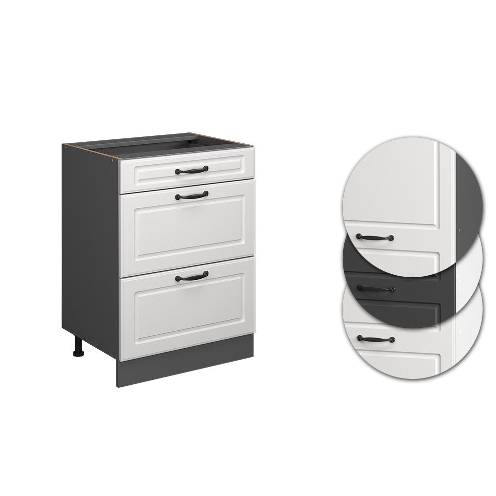 Vicco Unterschrank R-Line Weiß Landhaus/Anthrazit 60cm mit Schubladen ohne Arbeitsplatte (1-St) – Bild 5 von 5