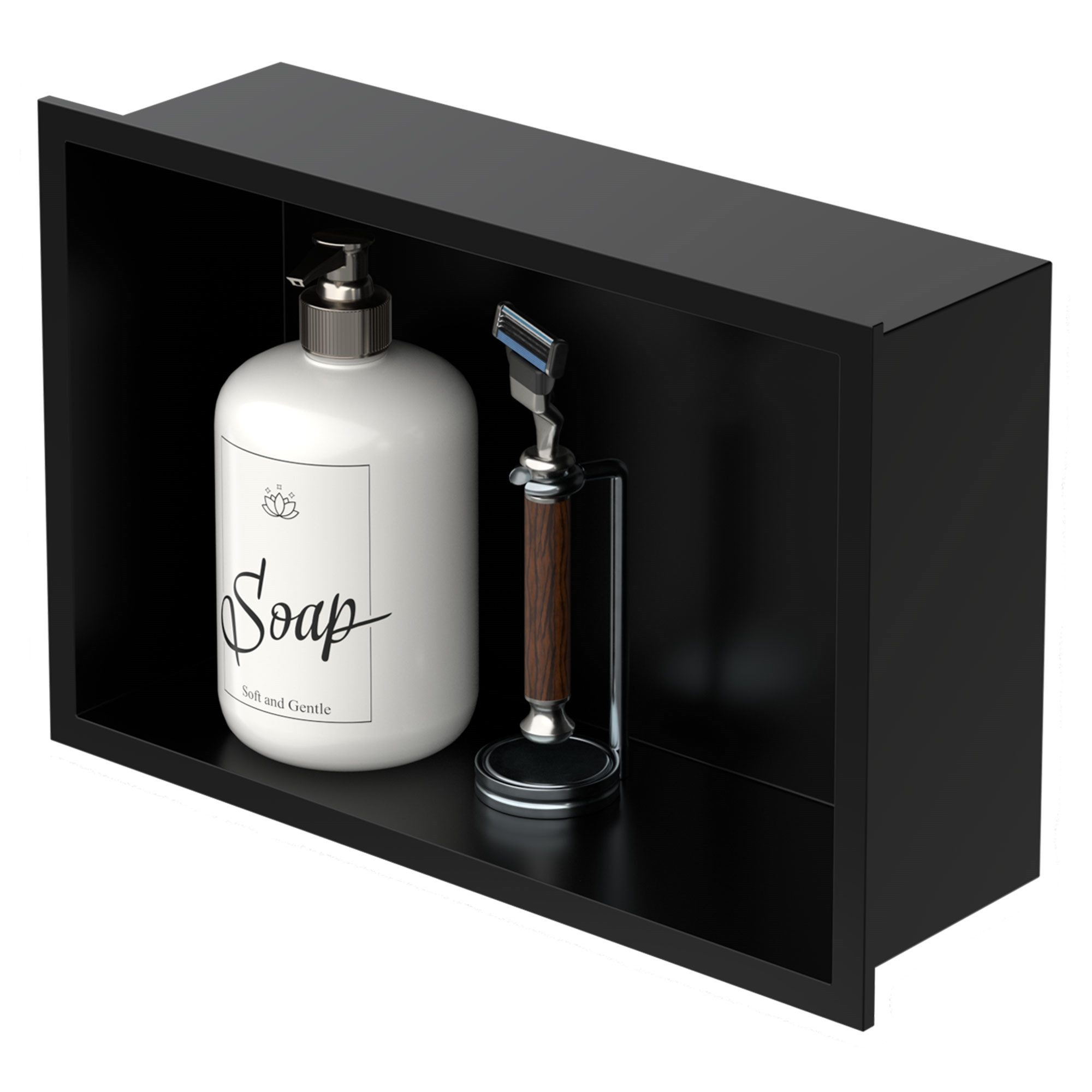 LuxeBath Duschwand Wandnische mit Rahmen aus Edelstahl Flexibler Einbau für Badezimmer, Duschnische Schwarz 20x30x10cm Einzelregal & Rahmen Befliesbare Nische
