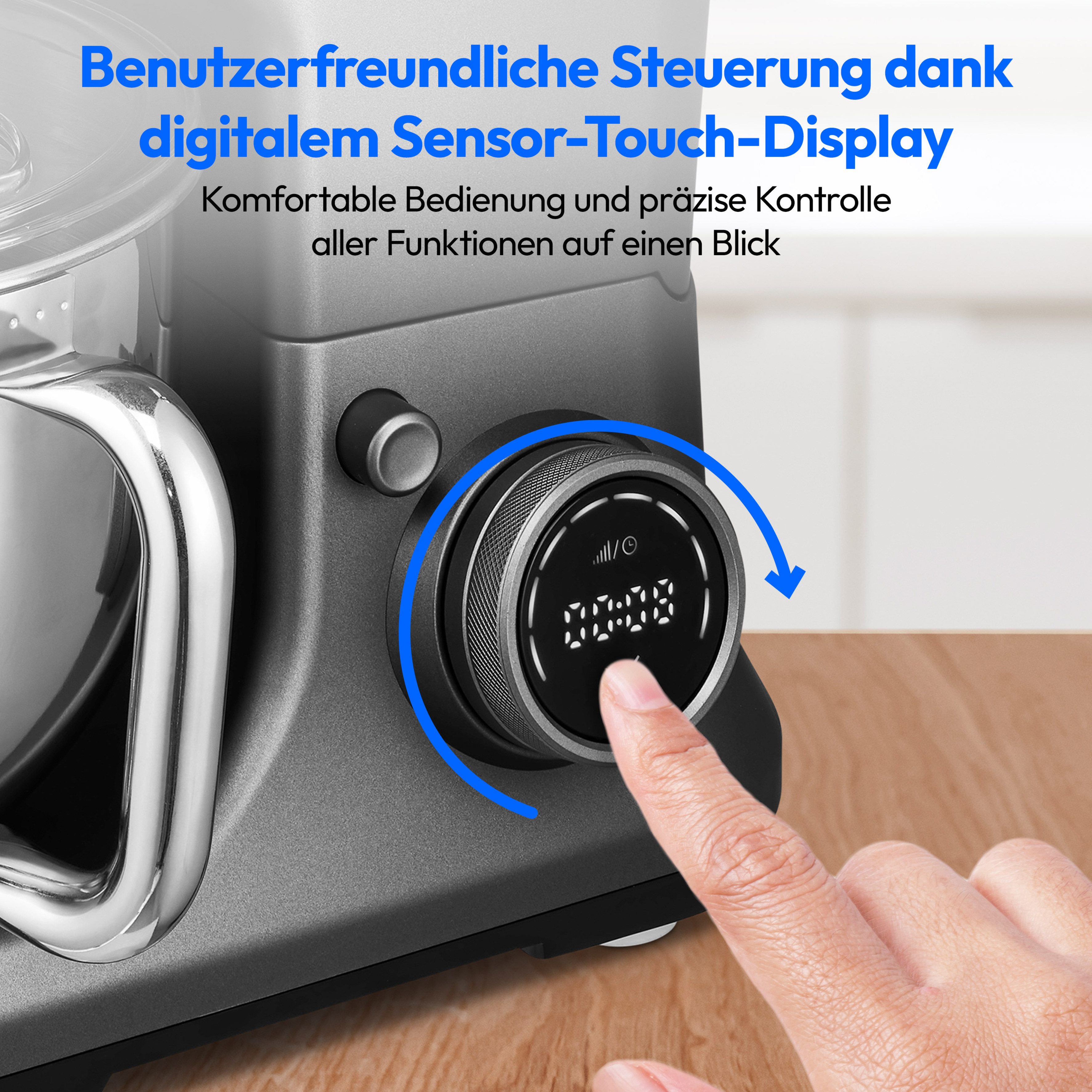 Medion® Küchenmaschine MD 18442 8 Geschwindigkeitsstufen, titan, 1200 W, 5 l Schüssel, Umfangreiches Zubehör-Set inkl. Eisschüssel für Speiseeiszubereitung – Bild 4 von 5
