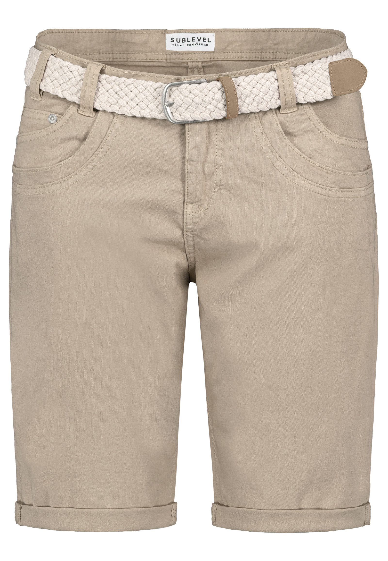 SUBLEVEL Shorts Damen Bermudas kurze Hose Baumwolle Jeans Sommer Chino Stoff flex, bequem, elastisch, mit Gürtel
