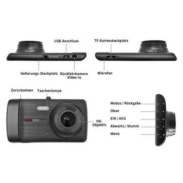 yozhiqu Auto-High-Definition-4-Zoll-Fahrrekorder mit Saugnapf Dashcam (Hochauflösendes 1080P-Nachtsicht-Rückfahrbild mit zwei Linsen)