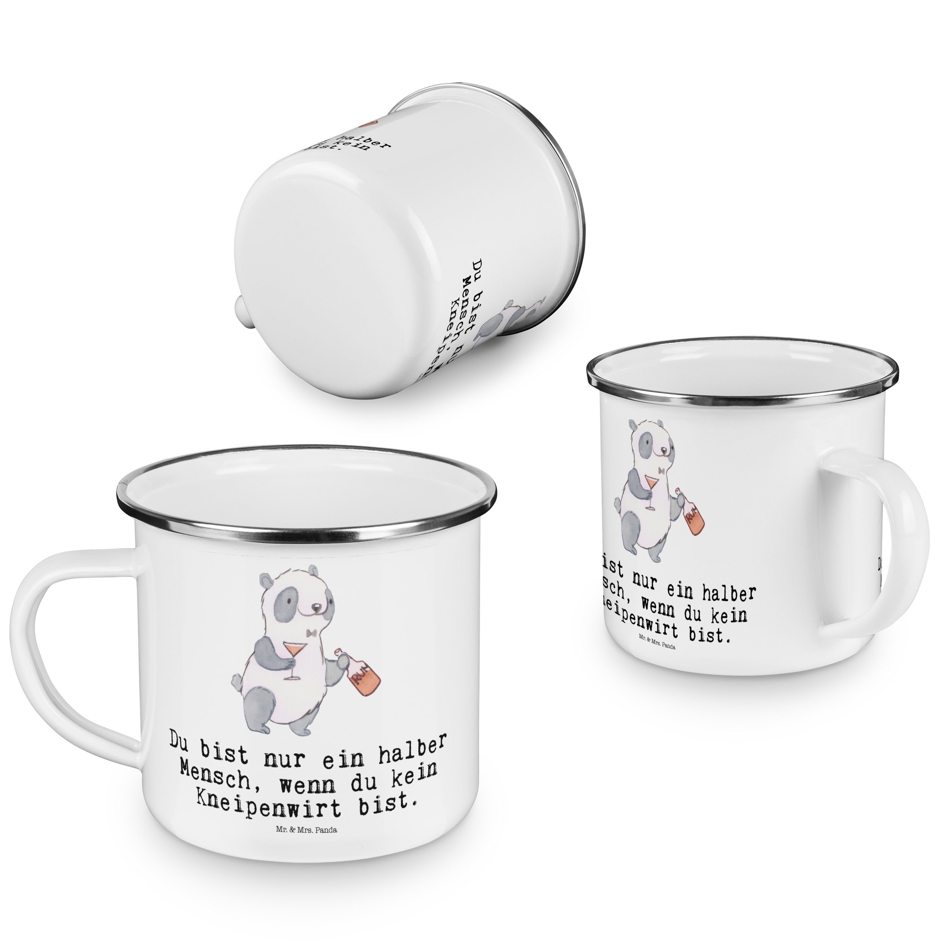Mr. & Mrs. Panda Becher Kneipenwirt Herz, Tasse, Weiß, Kneipe, Kaffeetasse, Spruch, Teetasse, 1-tlg., Emaille