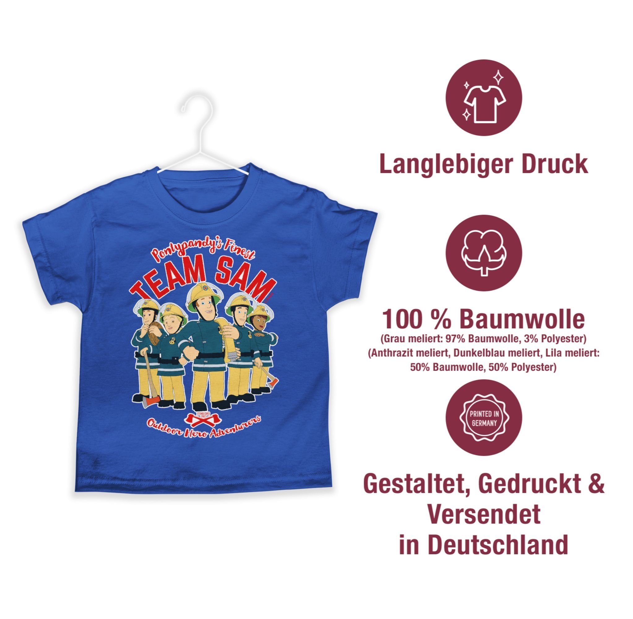 Team Jungen Royalblau T-Shirt Feuerwehrmann Sam 01 Sam Shirtracer