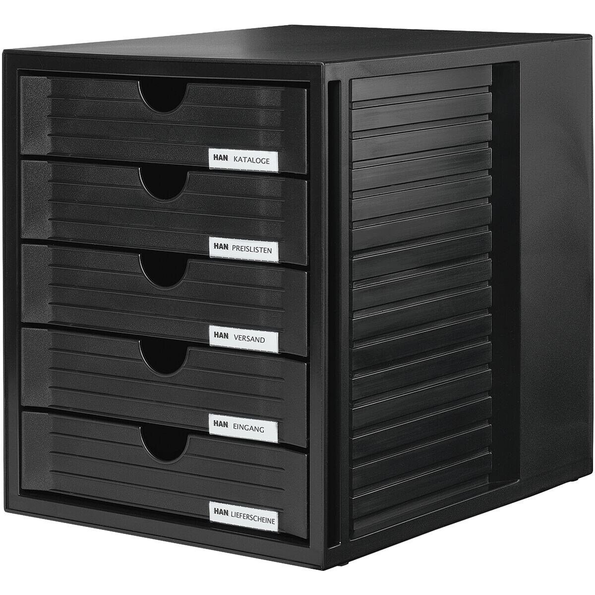 HAN Schubladenbox 1450, mit 5 Schubladen, geschlossen, stapelbar/ integrierbar schwarz | Schubladenboxen