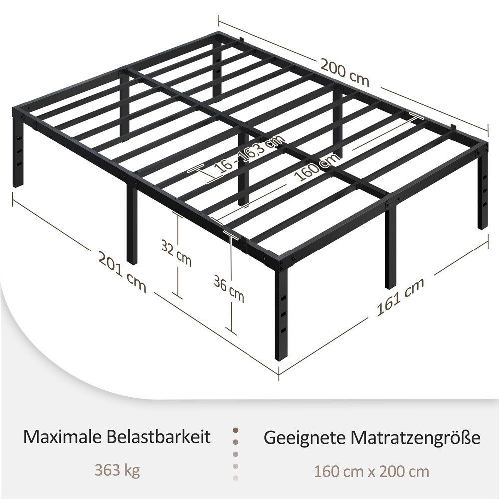 Yaheetech Metallbett 90x190/90x200/140x200/160x200 cm, Bettrahmen 36/41 cm günstig online kaufen