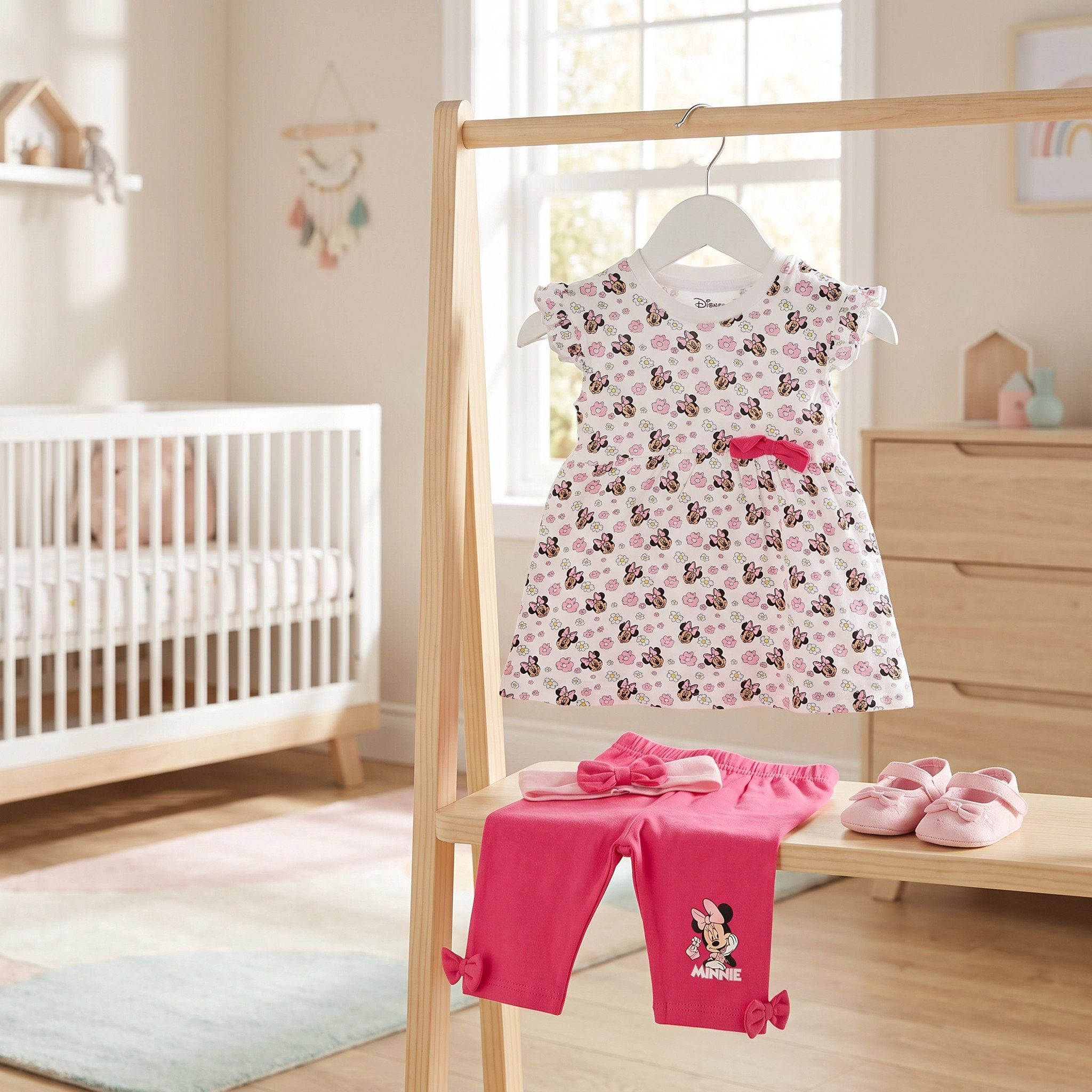 Disney Sommerkleid Disney Minnie Maus Mädchen Baby 2 tlg Set Kleid plus Leggings Gr. 62 bis 86