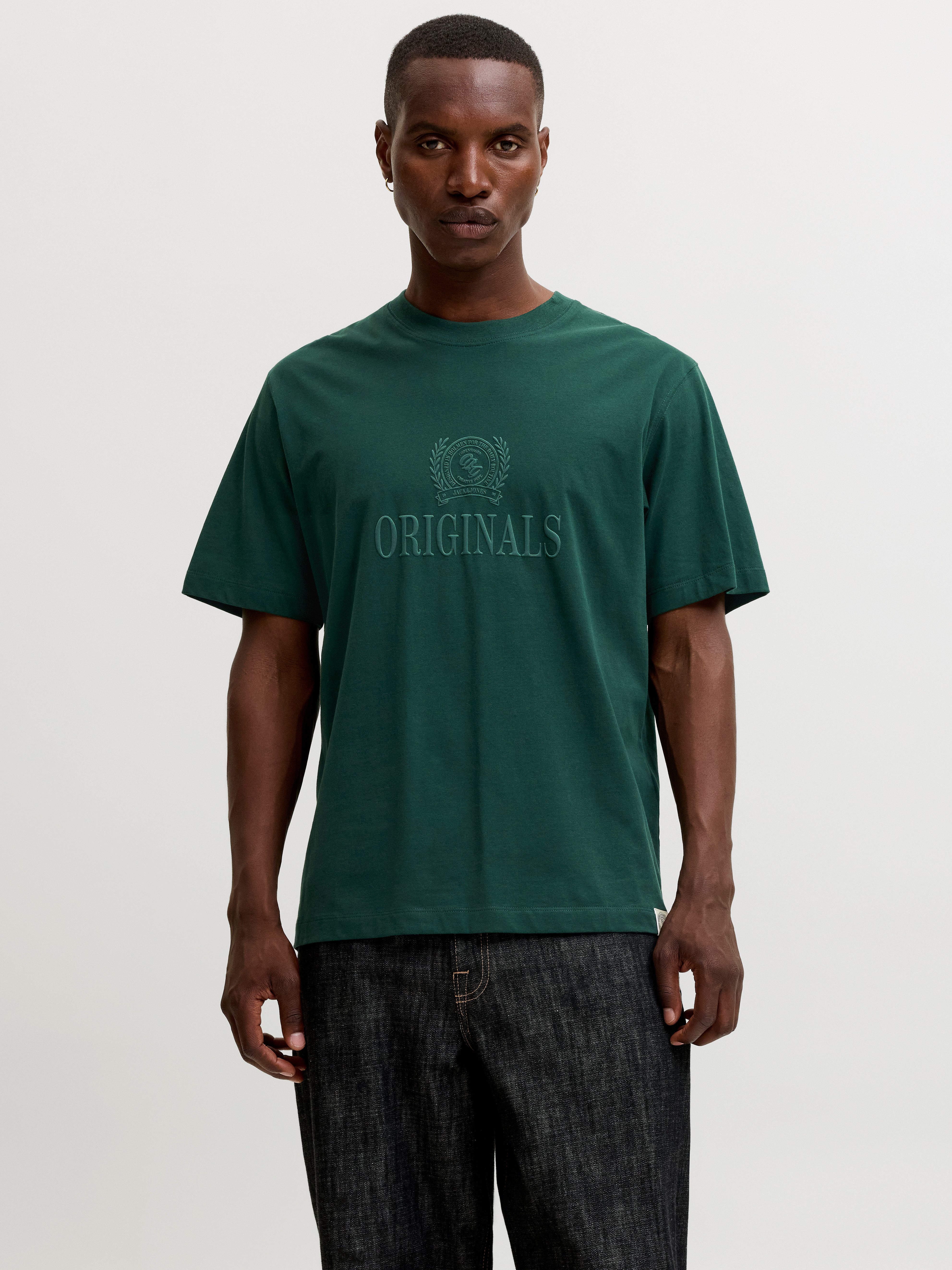 Jack & Jones Rundhalsshirt JORFREDERIKSBERG MONOGRAM TEE SS CN SN Baumwolle, relaxed fit
