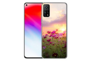 MuchoWow Handyhülle Sonnenuntergang - Blumen - Rosa - Natur - Grün, Phone Case, Handyhülle Xiaomi Mi 10T, Silikon, Schutzhülle