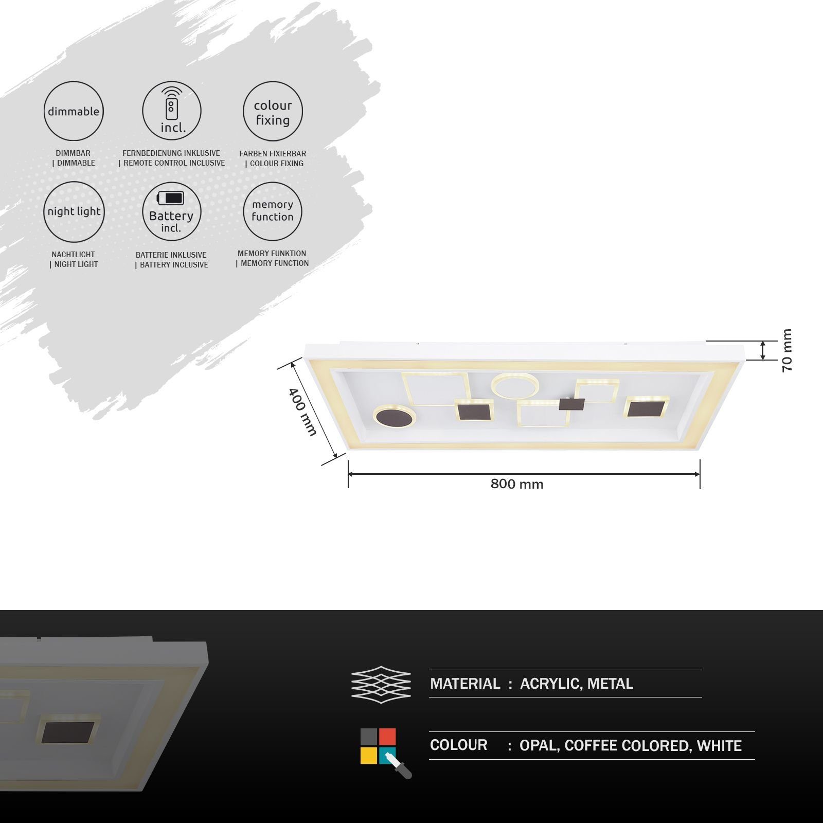 Globo Deckenleuchte Fernbedienung GLOBO Deckenleuchte dimmbar Wohnzimmer Deckenlampe LED