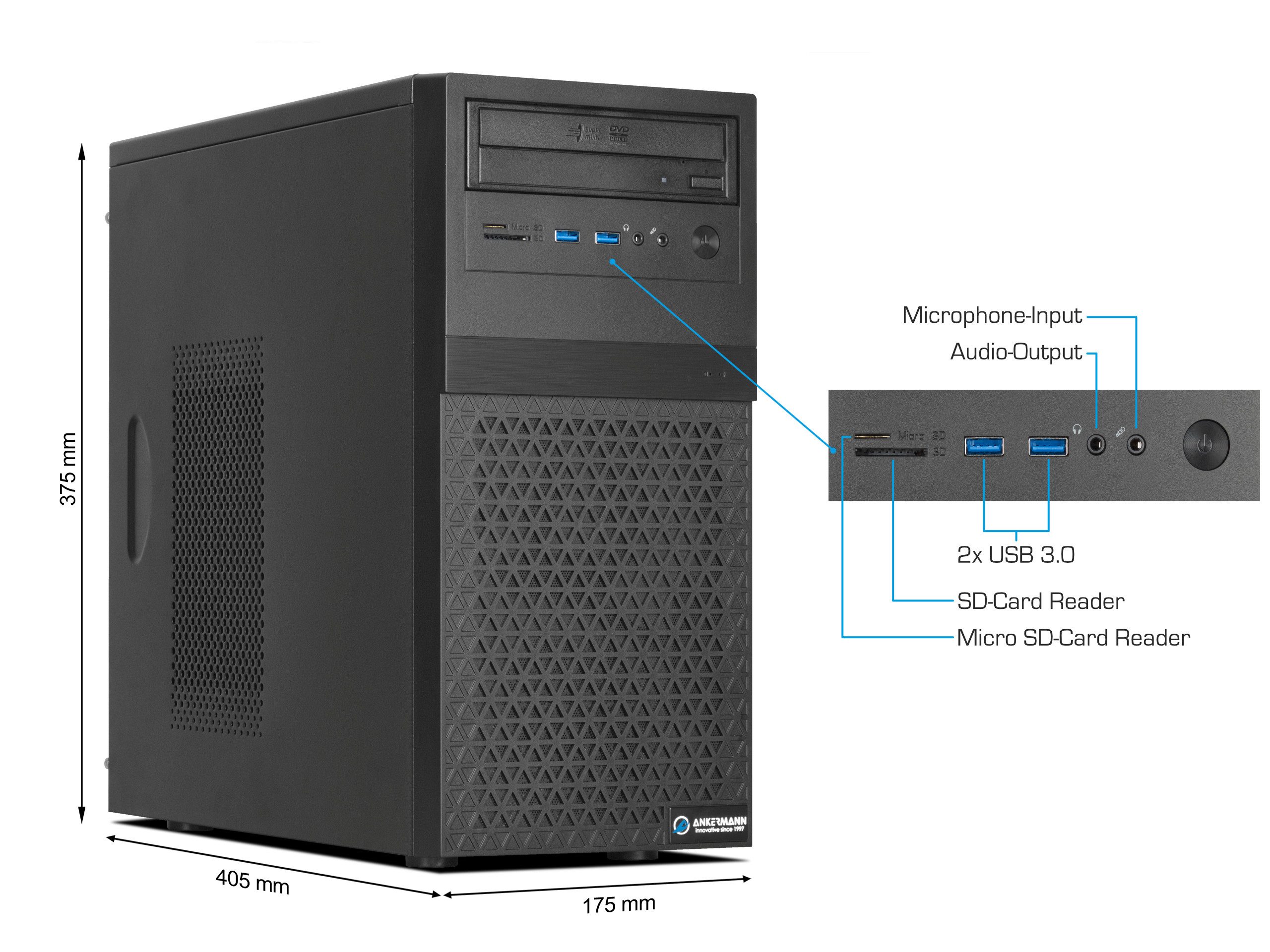 ANKERMANN-PC Business Office Work V1 PC (Intel Core i5 10400F, GeForce GT 730, 16 GB RAM, 480 GB SSD, Luftkühlung)