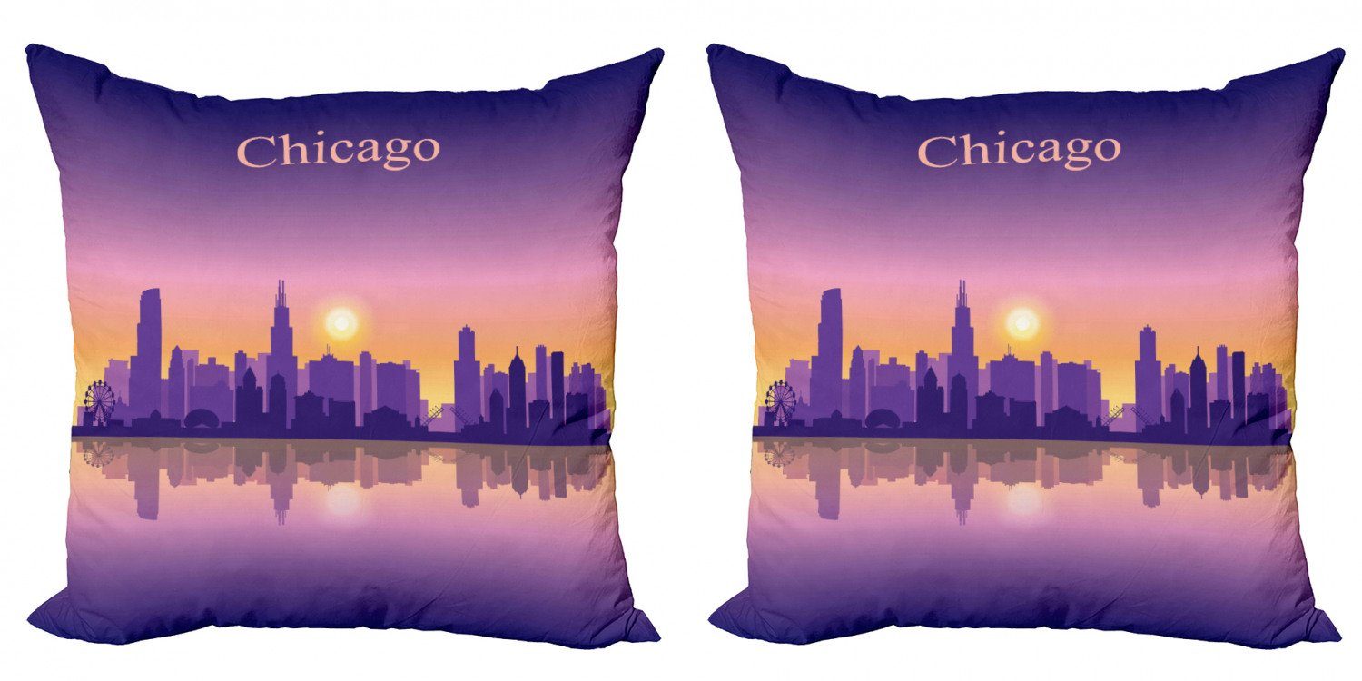 Kissenbezüge Modern Accent Doppelseitiger Digitaldruck, Abakuhaus (2 Stück), Chicago Skyline Illinois Sonnenuntergang