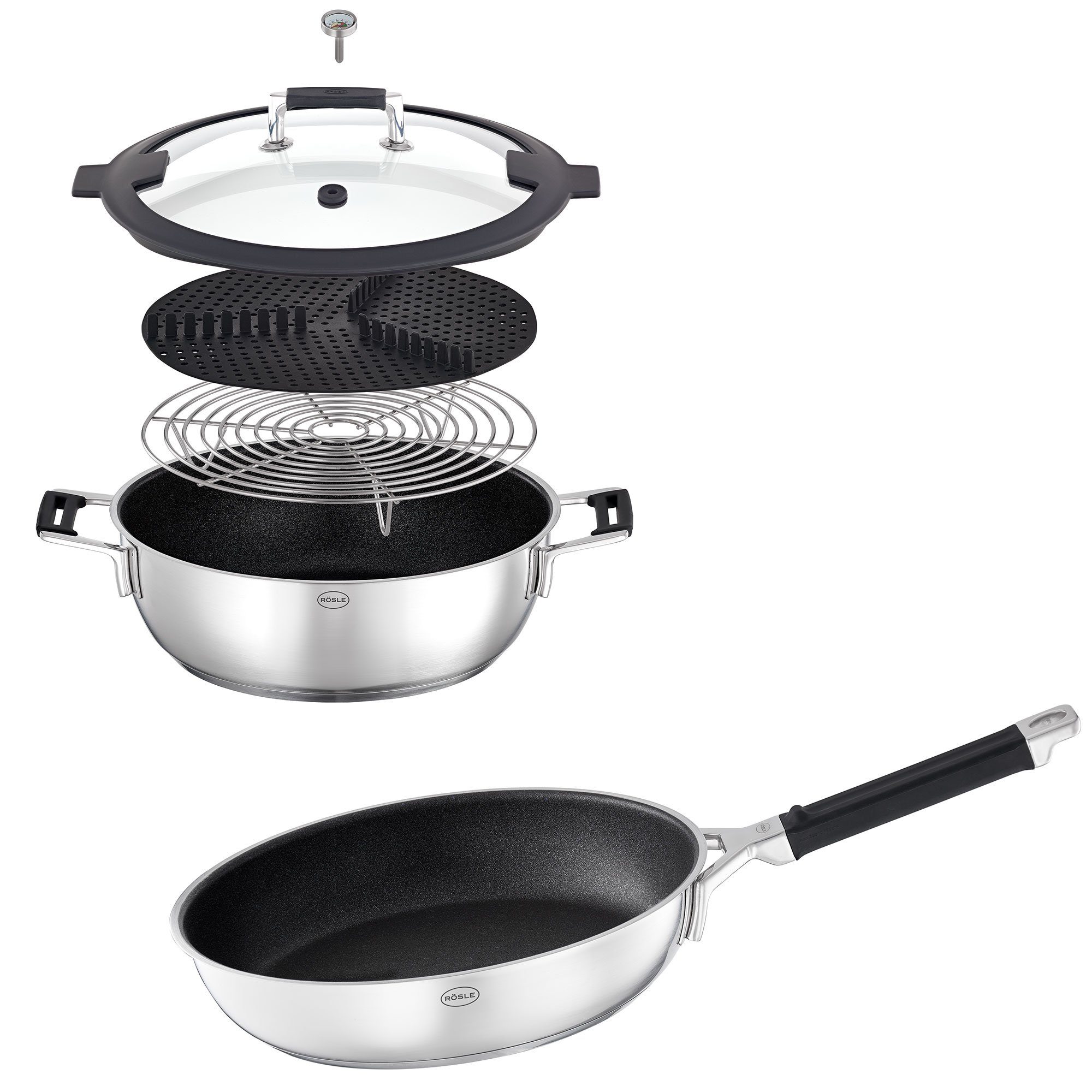 RÖSLE Bratpfanne RÖSLE Set Aroma Dampfgarer Ø 28 cm + Bratpfanne Ø 28 cm  SILENCE PRO | Pfannensets