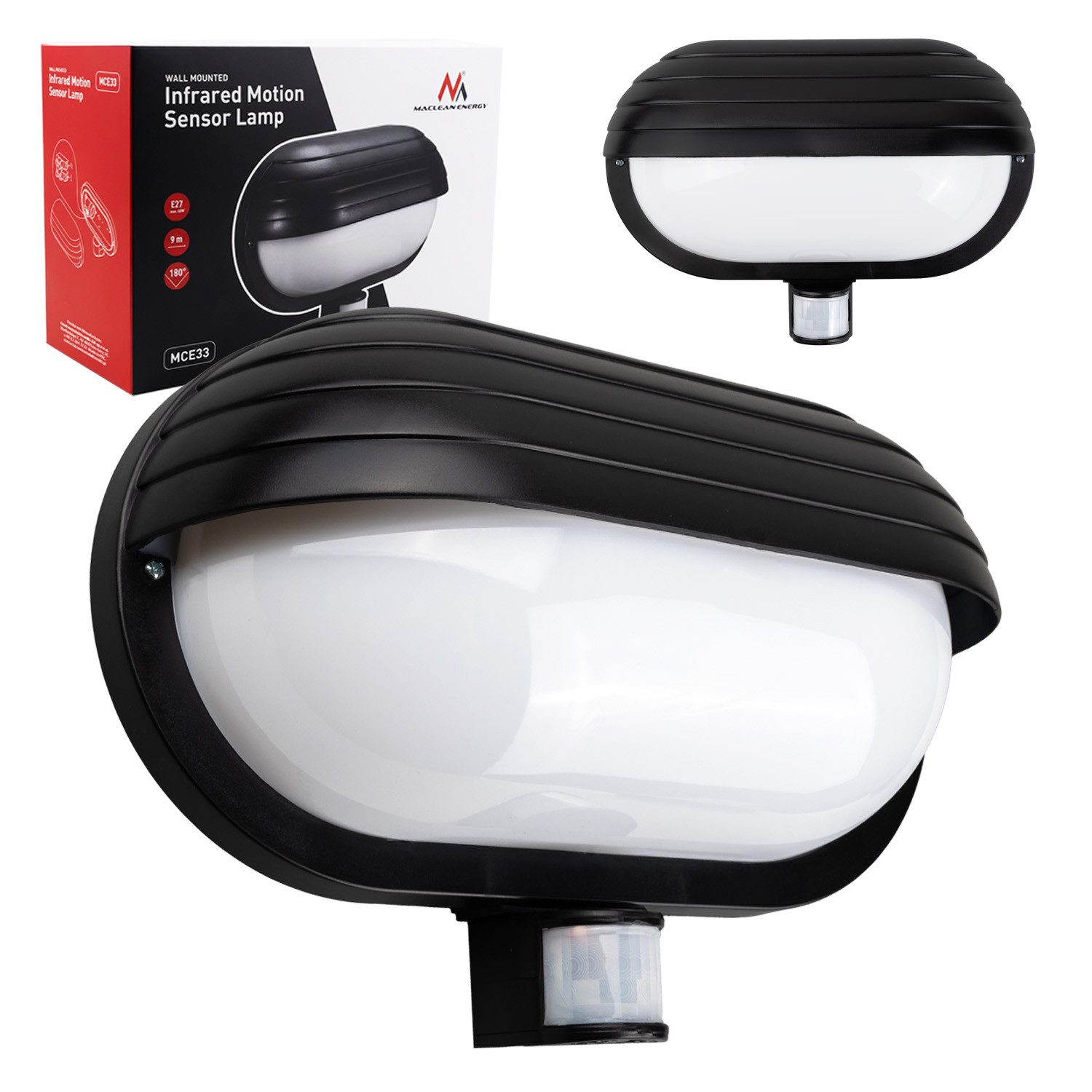 Maclean Wandleuchte MCE33 Wandleuchte mit PIR Bewegungsmelder E27 bis 60W 180° Sensor, ohne Leuchtmittel, Außenleuchte IP44, Wandlampe für Eingang, Terrasse & Garten