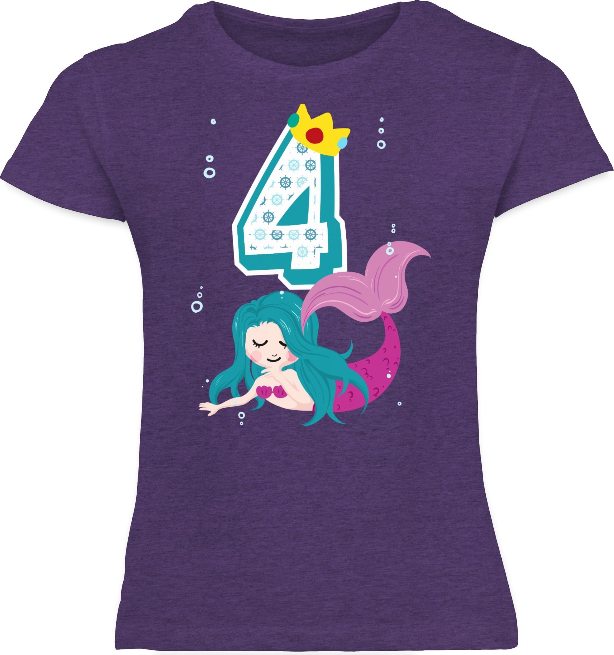 T-Shirt Shirtracer Geburtstag Meerjungfrau Vierter Lila 4. Meliert 2
