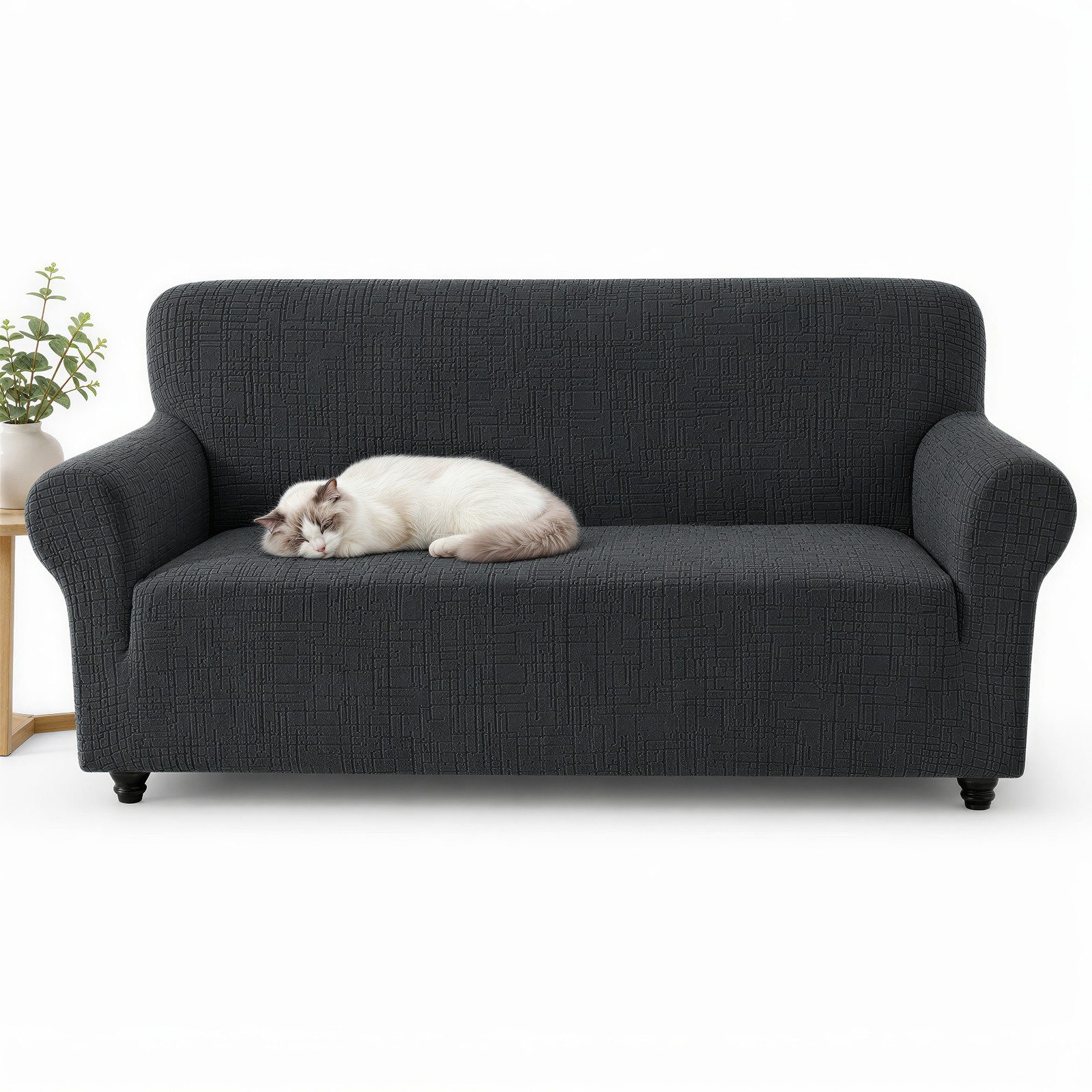 LEMLIT Sofabezug Sofahusse für 2-/3-Sitzer, Stretch & rutschfester Sofaüberzug, Kratzfester Sofa Überzug mit Elastischem Bund,Waschbar