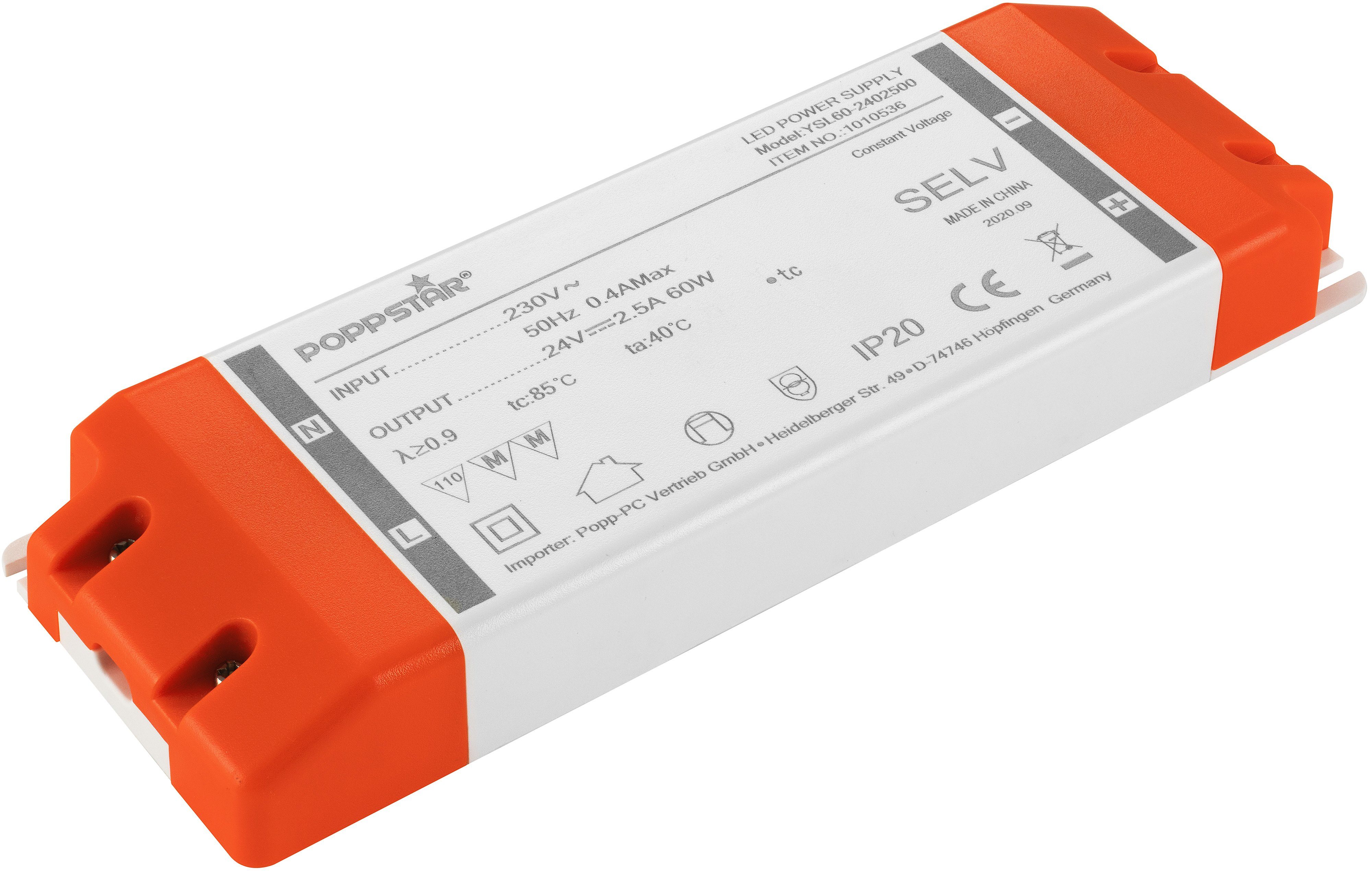 Poppstar LED Transformator 230V AC / 24V DC 2,5A LED Trafo (für 0,6 bis 60 Watt LEDs)