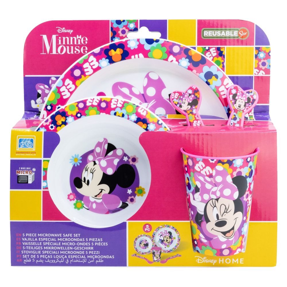 Disney Minnie Mouse Kindergeschirr-Set 5-teiliges Geschirr-Frühstück-Set & Besteck Minnie Mouse, Kunststoff