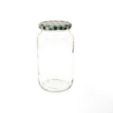 MamboCat Einmachglas 12er Set Rundglas 1062 ml To 82 grün karierter Deckel incl. Rezeptheft, Glas