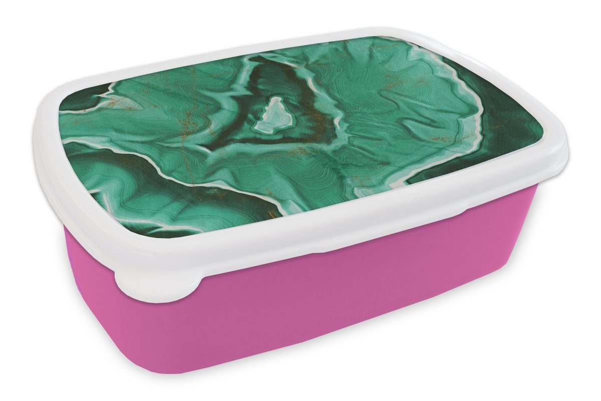 MuchoWow Lunchbox Marmor - Aqua - Golden, Kunststoff, (2-tlg), Brotbox für Erwachsene, Brotdose Kinder, Snackbox, Mädchen, Kunststoff rosa | Lunchboxen