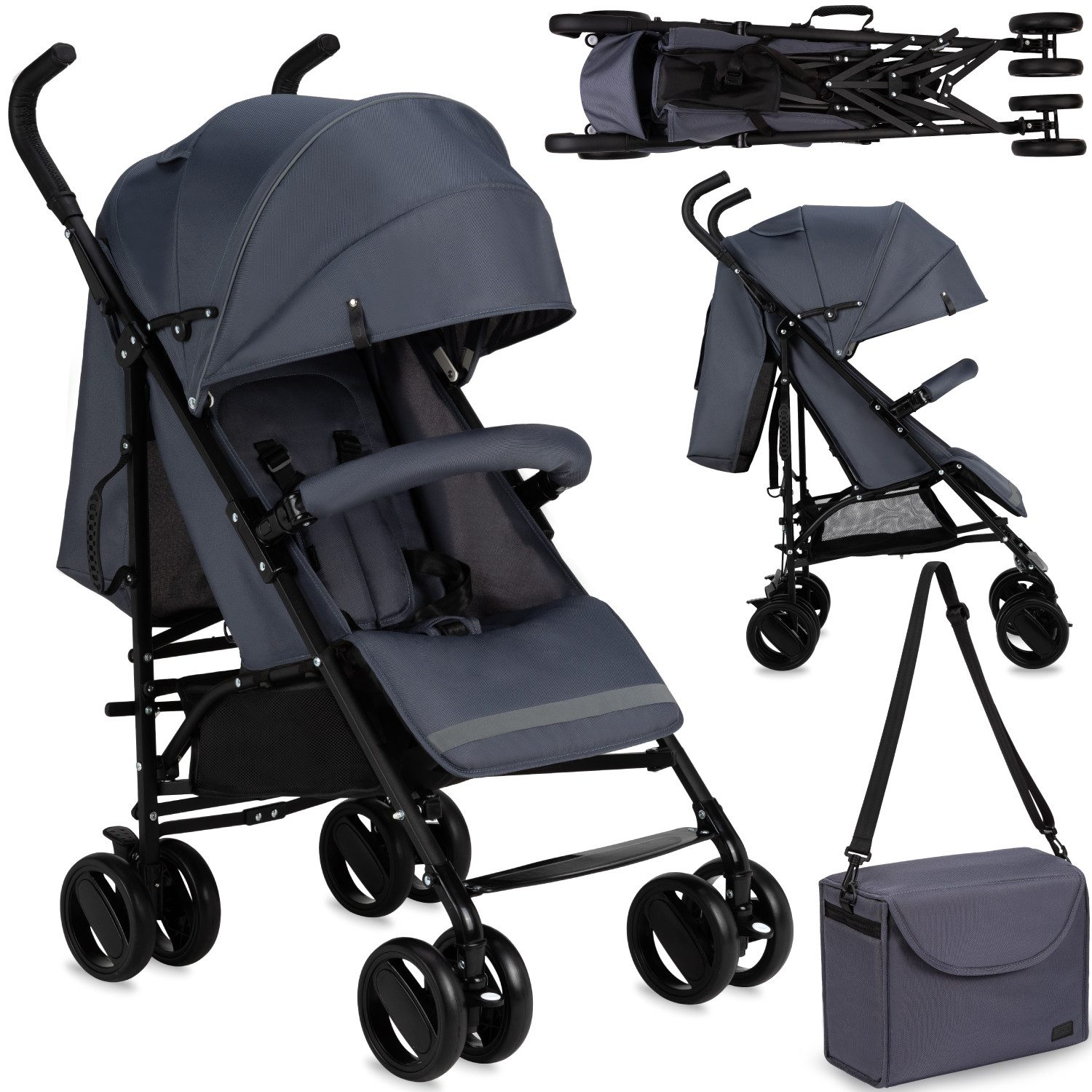 MoMi Kinder-Buggy Akira, Leicht & kompakt faltbar mit Zubehör