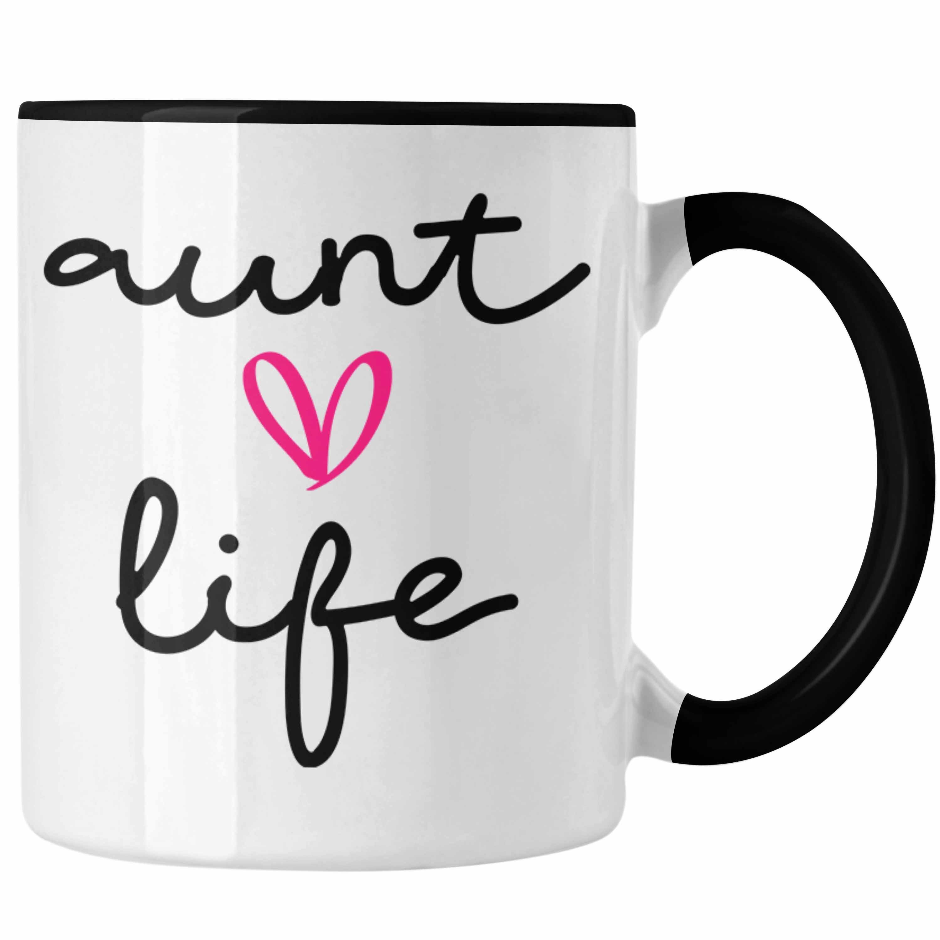 Trendation Tasse Trendation - Aunt Life Tante Tasse Geschenk für Beste Tante Kaffeetasse Geschenkidee Tante Geburtstag Lustig Schwarz