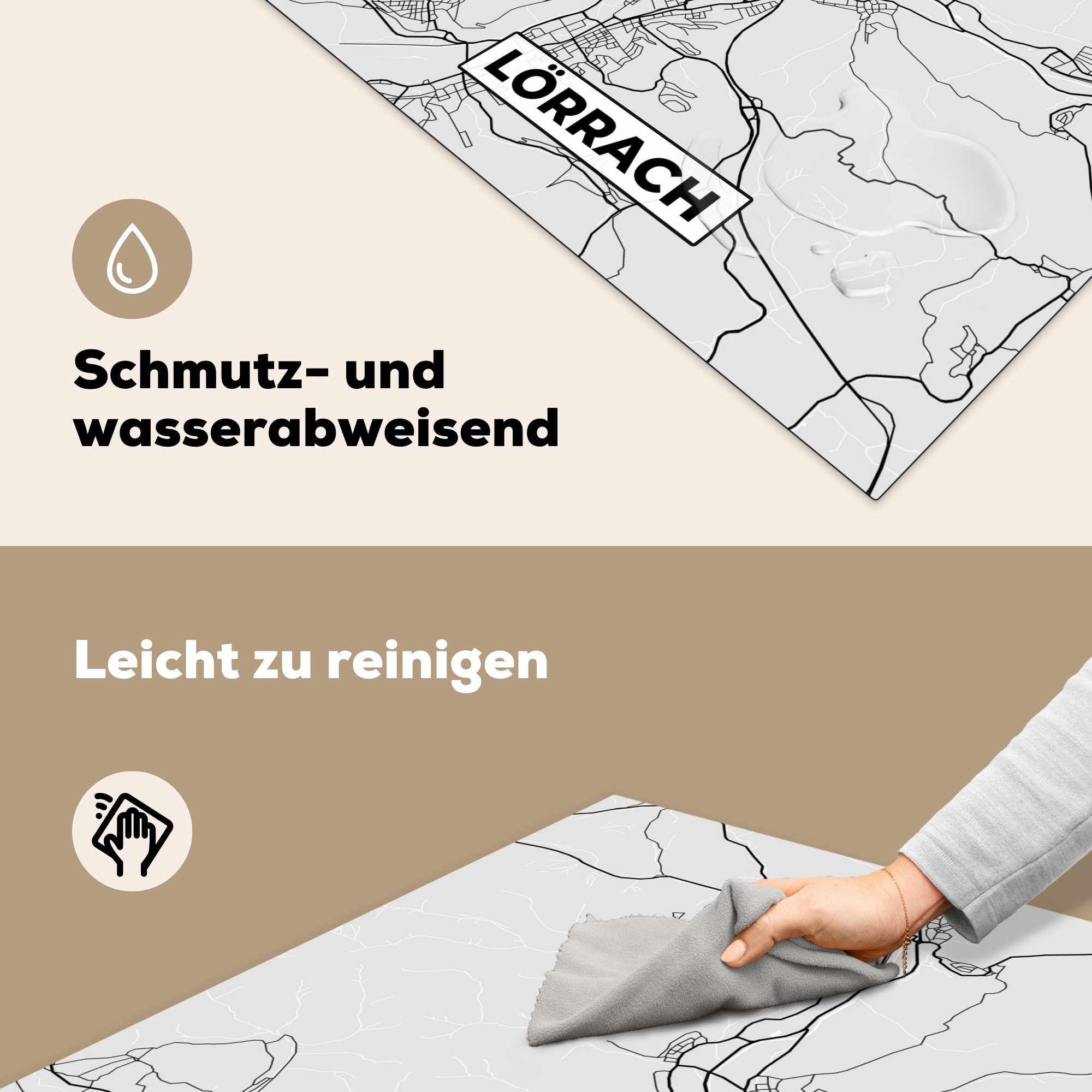 - Deutschland - Karte für Vinyl, cm, - (1 Ceranfeldabdeckung, MuchoWow Herdblende-/Abdeckplatte Arbeitsplatte Lörrach küche Karte - tlg), Stadtplan, 78x78