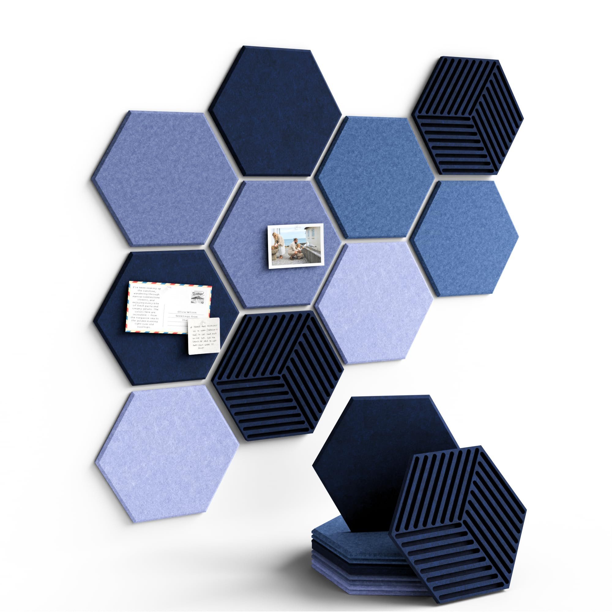 Agger Pinnwand Korktafel Memoboard Pinnwand Filz Pinnwand Sechseckig,10 Stück, Filz-Pinnwand-Set, inklusive 30 Reißzwecken und 50 Klebeetiketten.