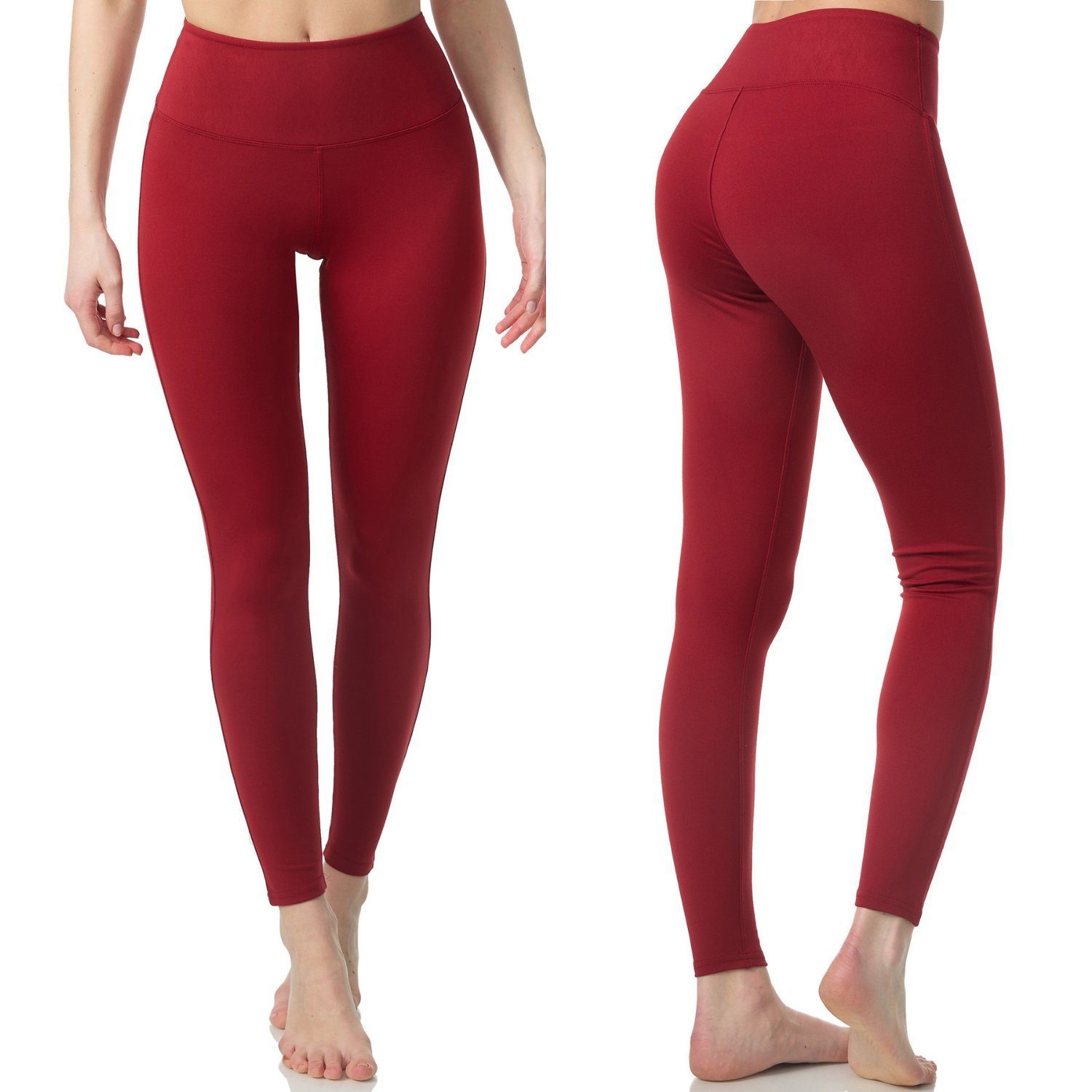 Frentree Leggings für Damen, Lange Sport Leggings, Yoga Hose in vielen Farben, Laufhose mit hohem Komfort, High Waist Rot
