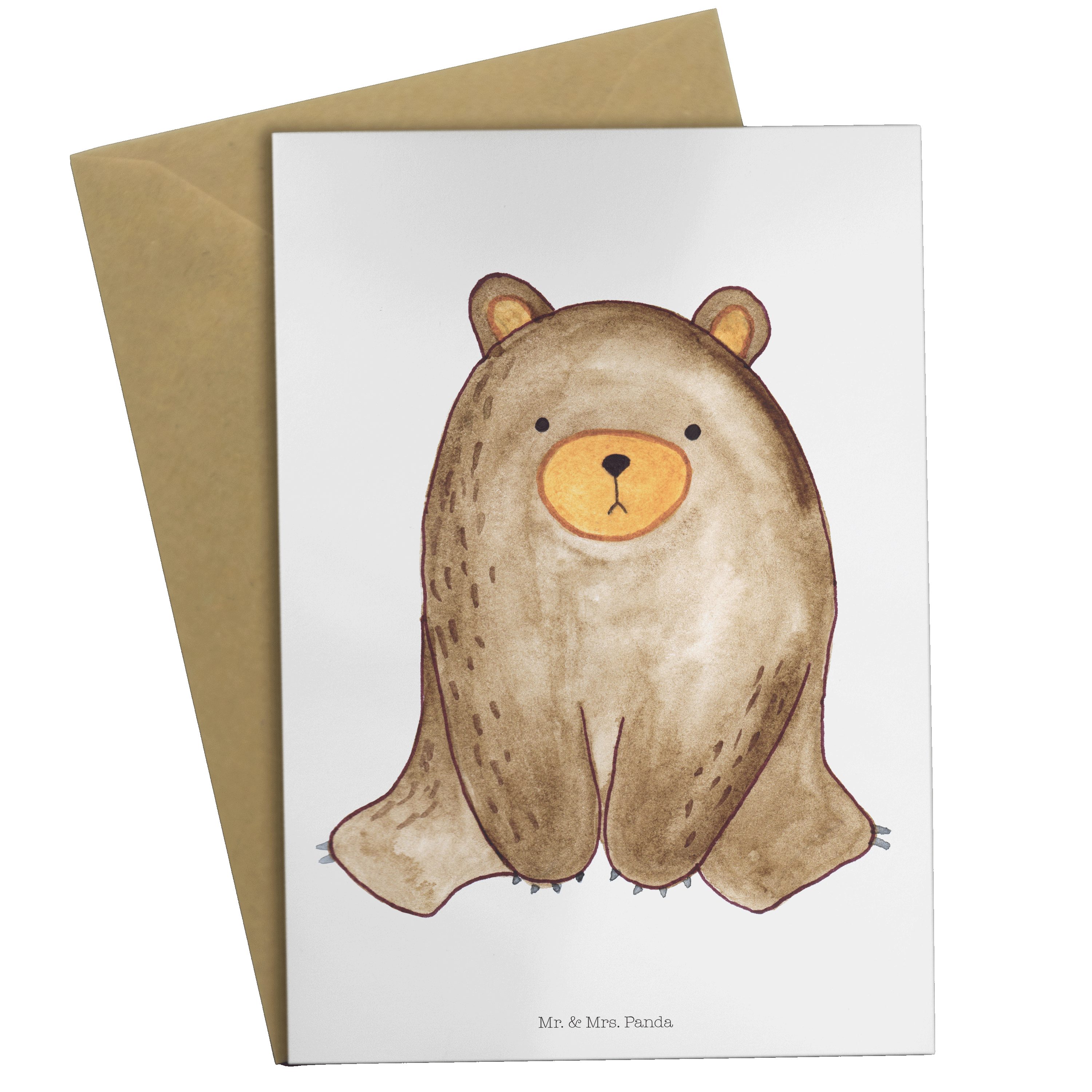 Bär - Glückwunschkarte, Te - sitzend Geschenk, Geburtstagskarte, Mrs. Mr. Grußkarte Panda & Weiß