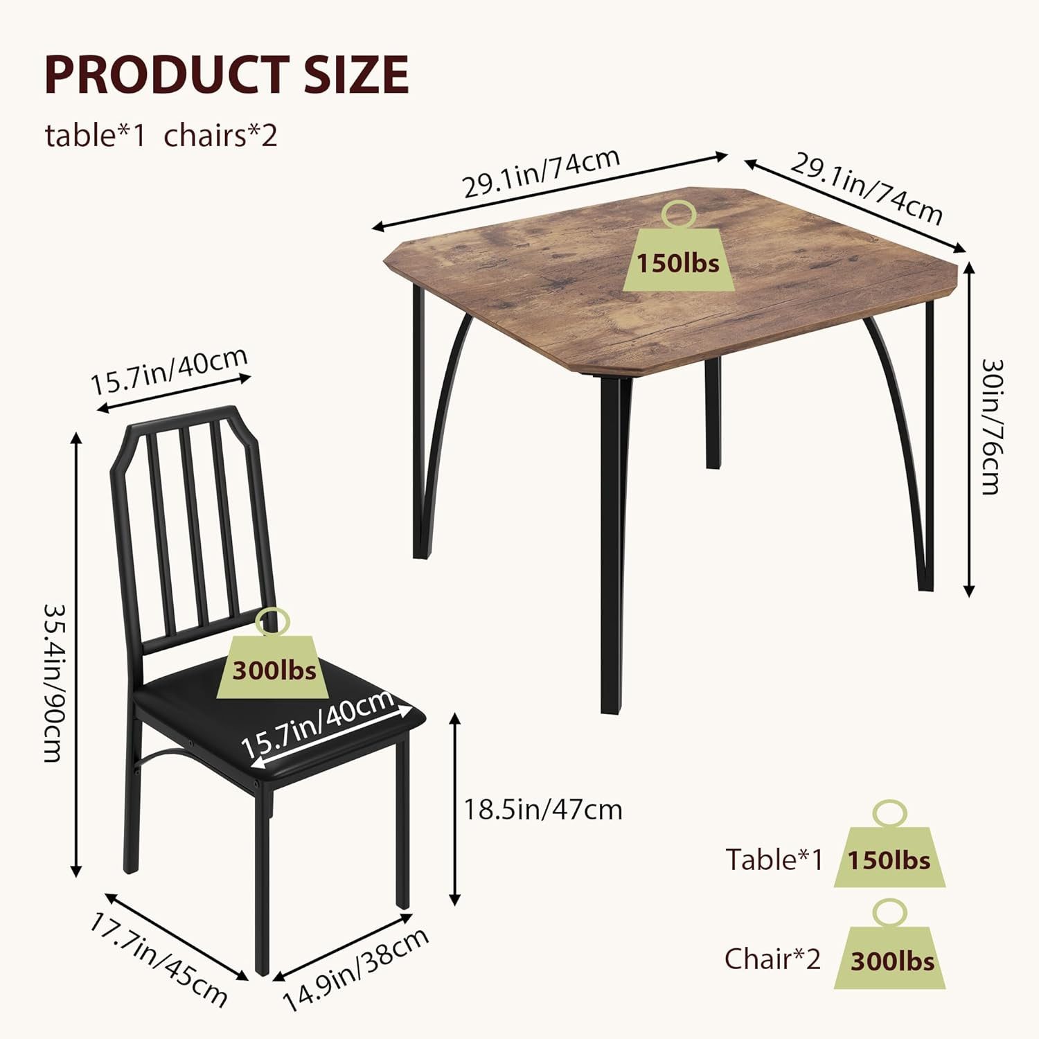 GarveeMore Essgruppe Ktichen Tisch mit 2 Stühlen für Küche & Esszimmer, Kom günstig online kaufen