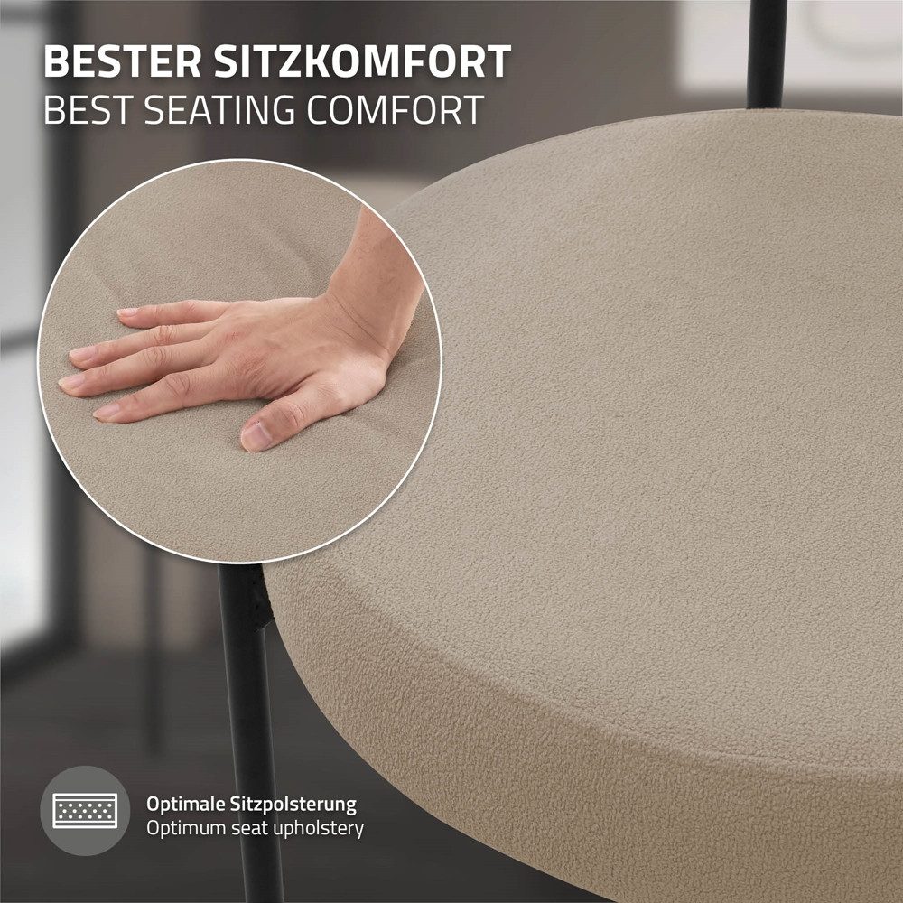 ML-DESIGN Polsterstuhl Esszimmerstühle Gruppe Küchenstuhl aus Teddystoff mit Metallbeinen (4 St), Clubstuhl 4er Set Wohnzimmerstuhl Braun moderne Design Lounge  – Bild 4 von 5