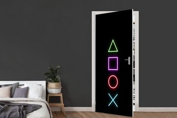 MuchoWow Türtapete Spiele - Gamer - Neon, Matt, bedruckt, (1 St), Selbstklebende Tapete, Folie für Möbel, 75x205 cm