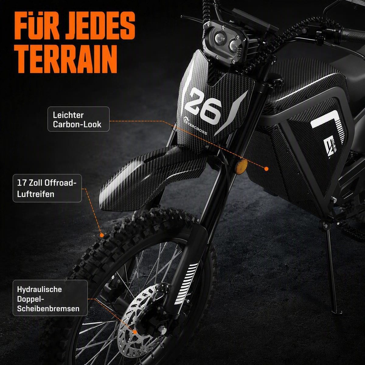 EVERCROSS TECH E-Motorrad Elektro Dirtbike, 60V 27Ah, Hydraulikscheibenbremsen, 45 km/h, 2500 W, 45 km/h, Bürstenloser Mittelmotor, bis 50km Reichweite,AM-Klasse