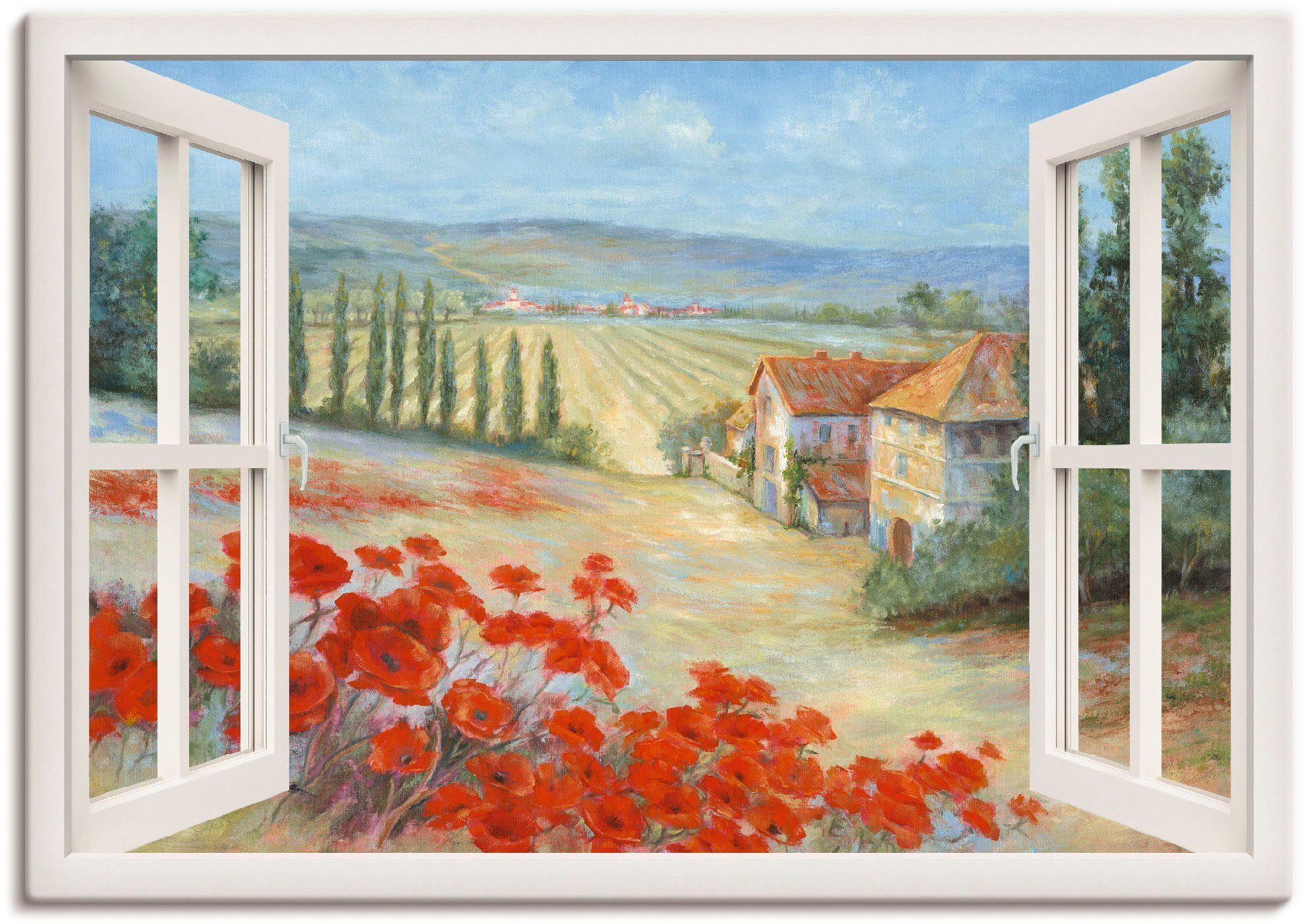Artland Leinwandbild Mohnlandschaft, Fensterblick (1 St), auf Holzrahmen gespannt