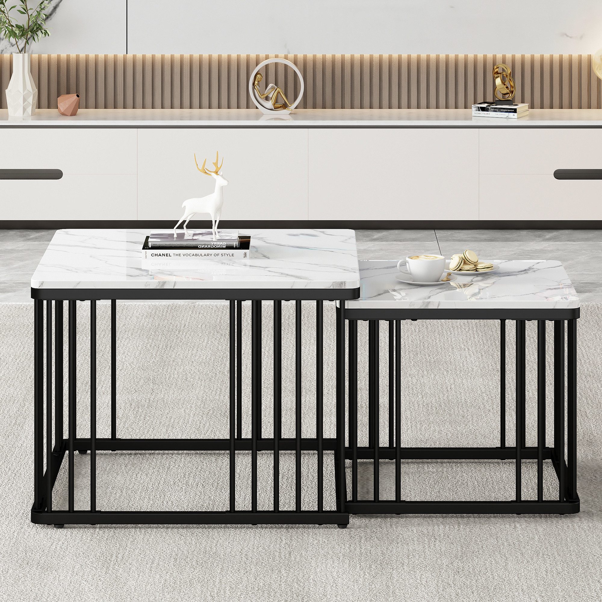 Odikalo Couchtisch Wohnzimmertisch-Set hochglänzende Marmoroptik höhenverst günstig online kaufen