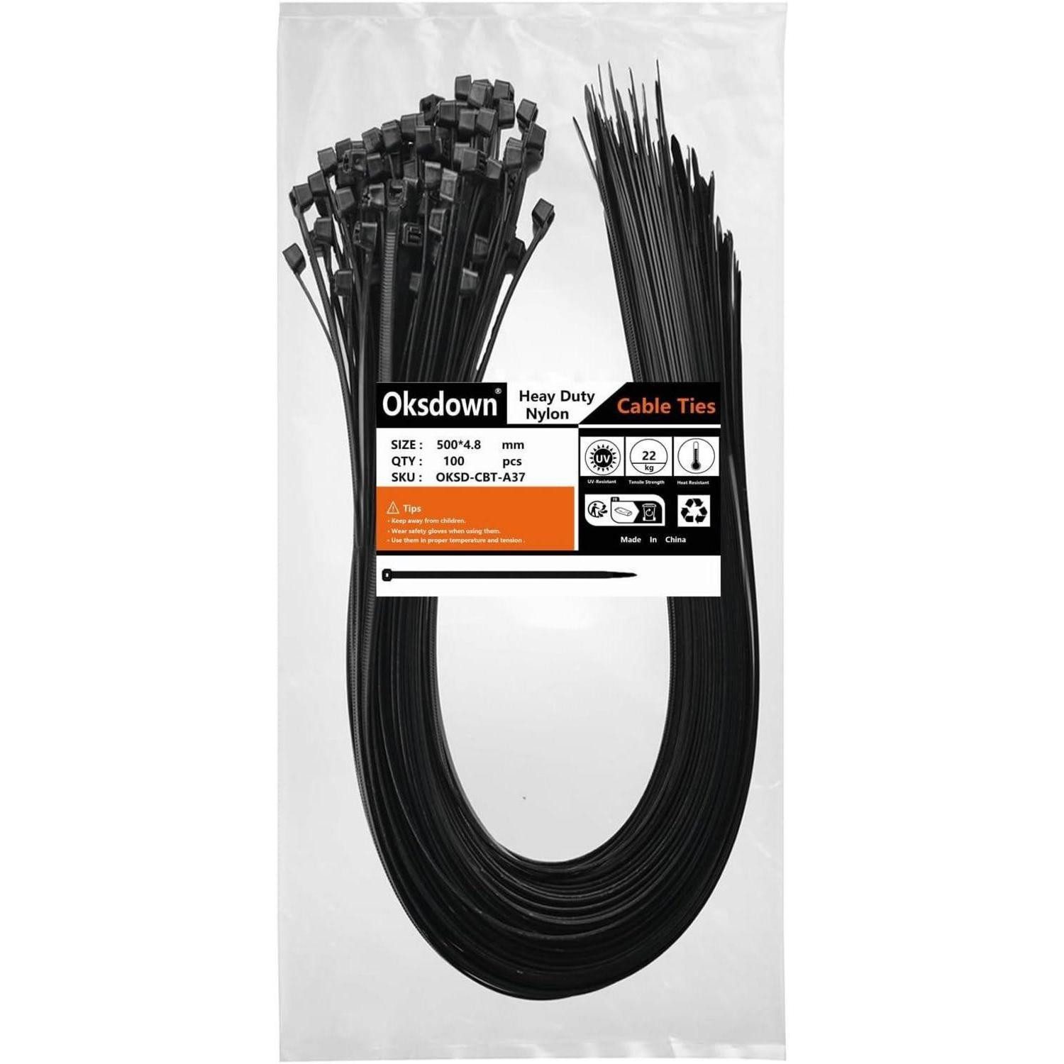 LuxusKollektion Kabelbinder Kabelbinder 500mm 4.8mm Schwarz Nylon 100stk UV