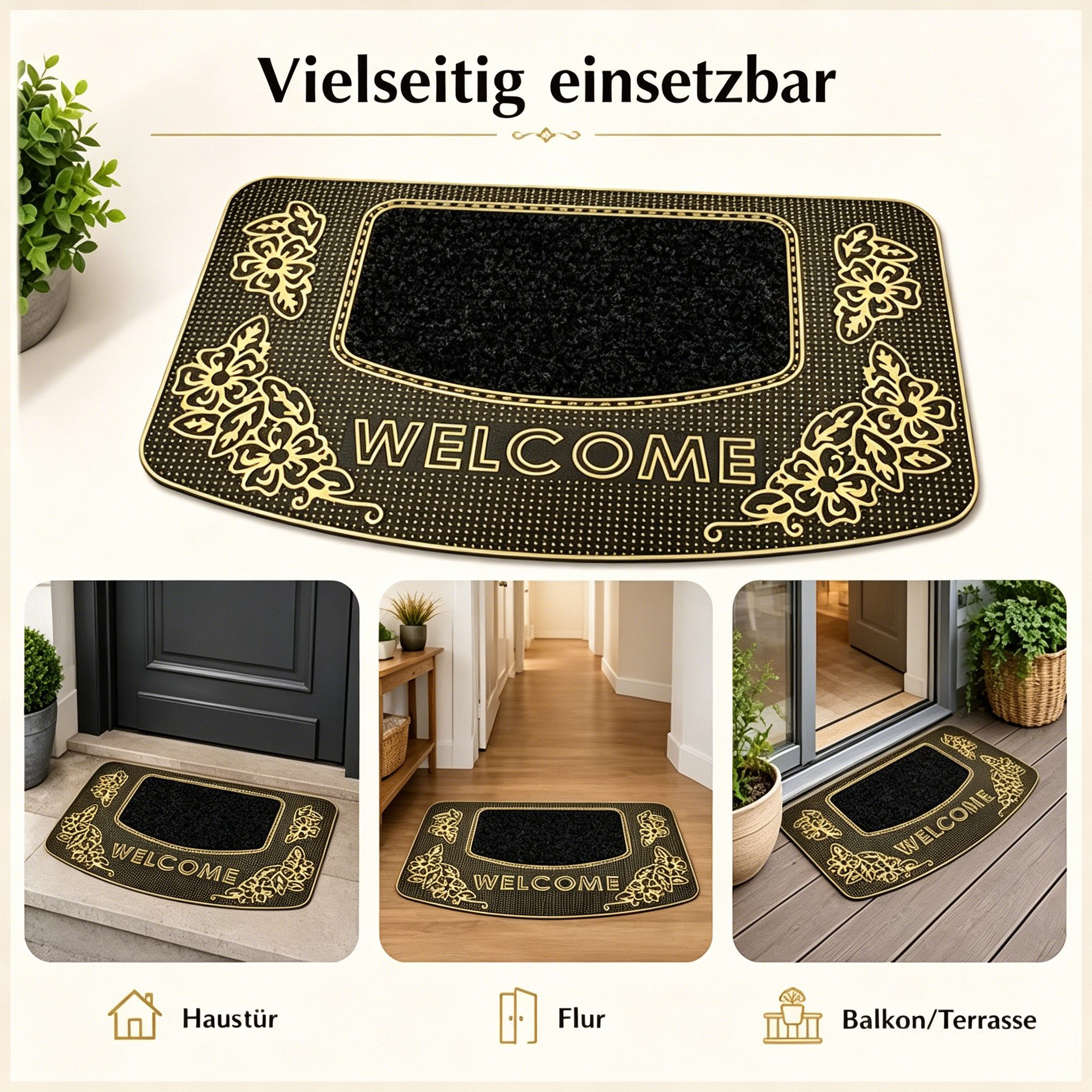 ibettertec Fußmatte Fußmatte Kokos-Gummi halbrund, Natur, Garten/Innen, rutschf., wetterf, Wetterfest & UV-beständigLuftdurchlässigSchimmelbeständig – Bild 5 von 5