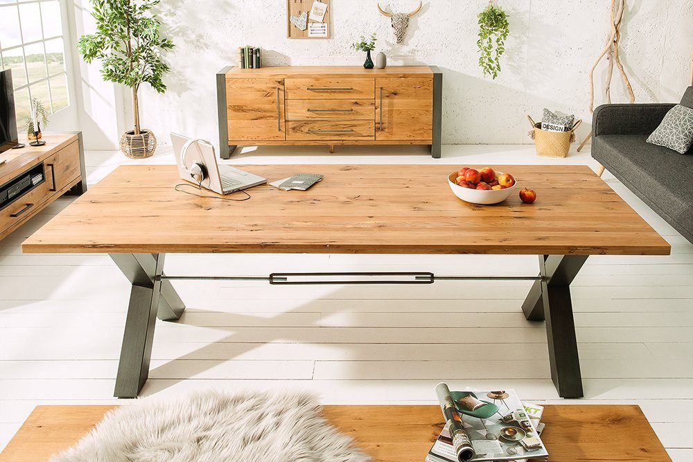 riess-ambiente Esstisch THOR 240cm natur/schwarz - Wildeiche, Holz, geölt, X-Gestell, Metall (Einzelartikel, 1-St), Industrial Design für Esszimmer – ideal für bis zu 12 Personen