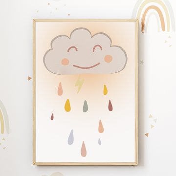 Tigerlino Poster Boho Wolke Sonne Regenbogen Bilder 4er Set Kinderzimmer Wandbilder