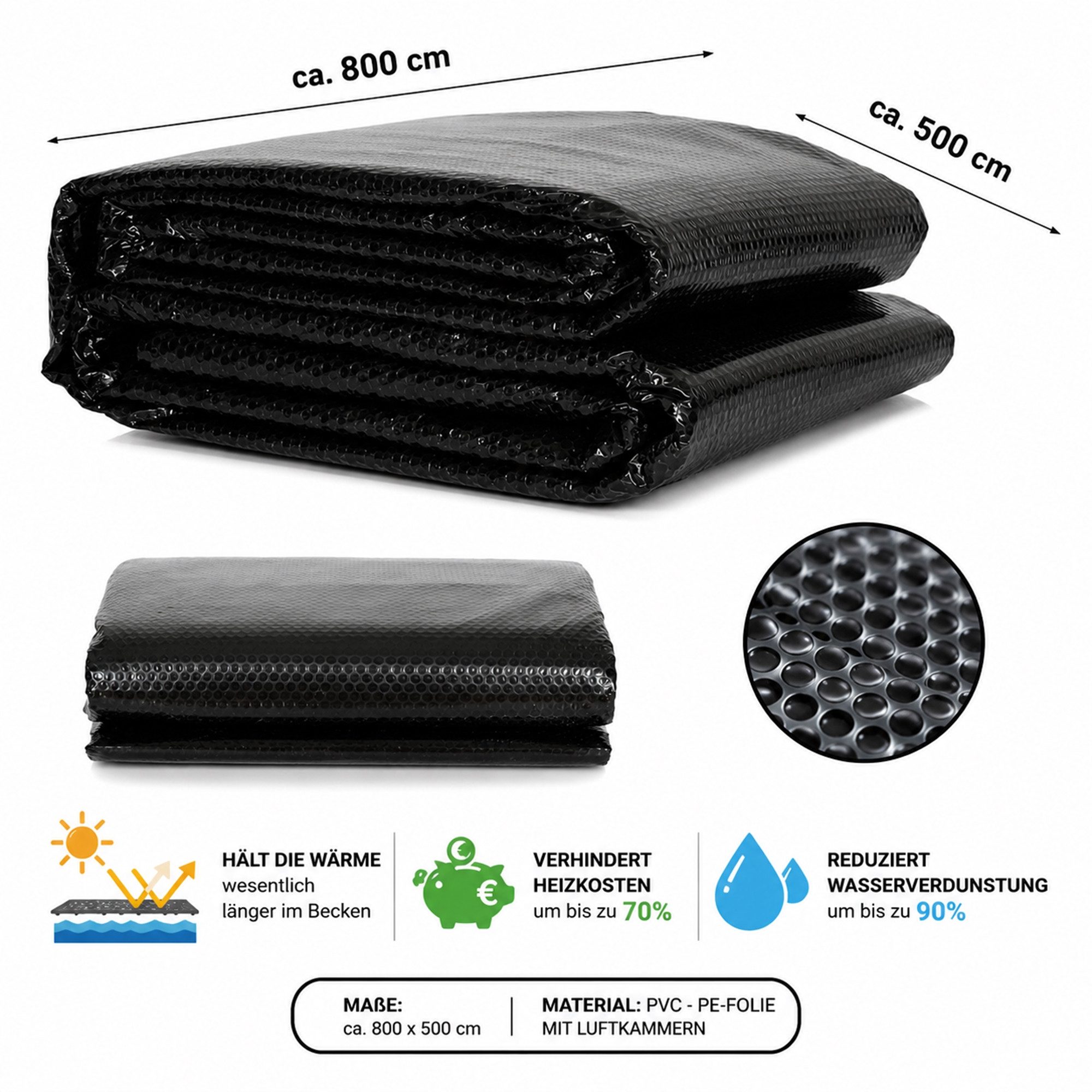 Mucola Pool-Abdeckplane Solarfolie Schwarz Wärmeplane Poolunterlage Bodenschutzplane (Stück, Pool-Abdeckplane), Verhindert Heizkosten