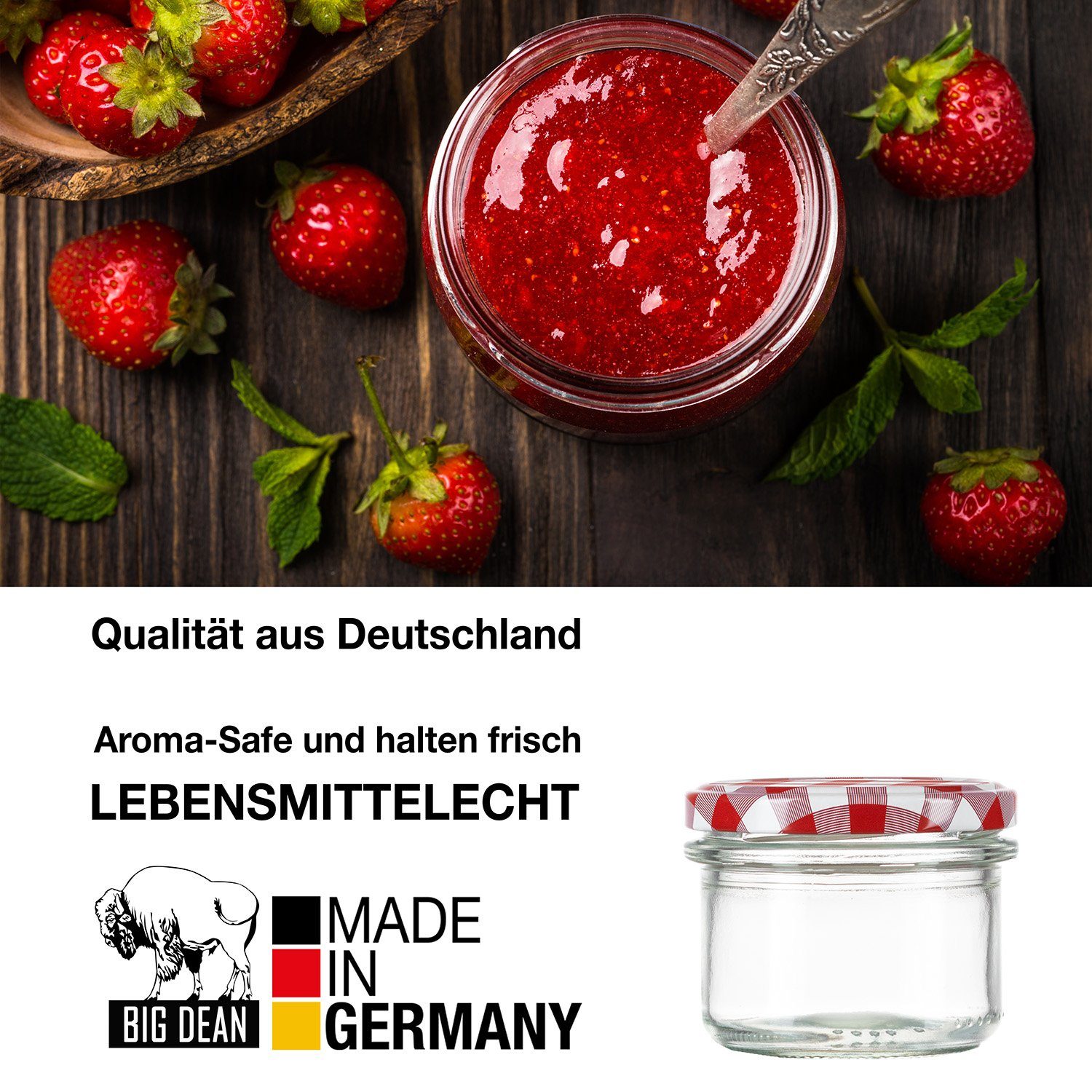 BigDean Einmachglas 125ml Sturzgläser Einkochgläser TO 82 Made in Germany, Glas, (Set, 24-tlg., Vorratsglas), Befüllbar