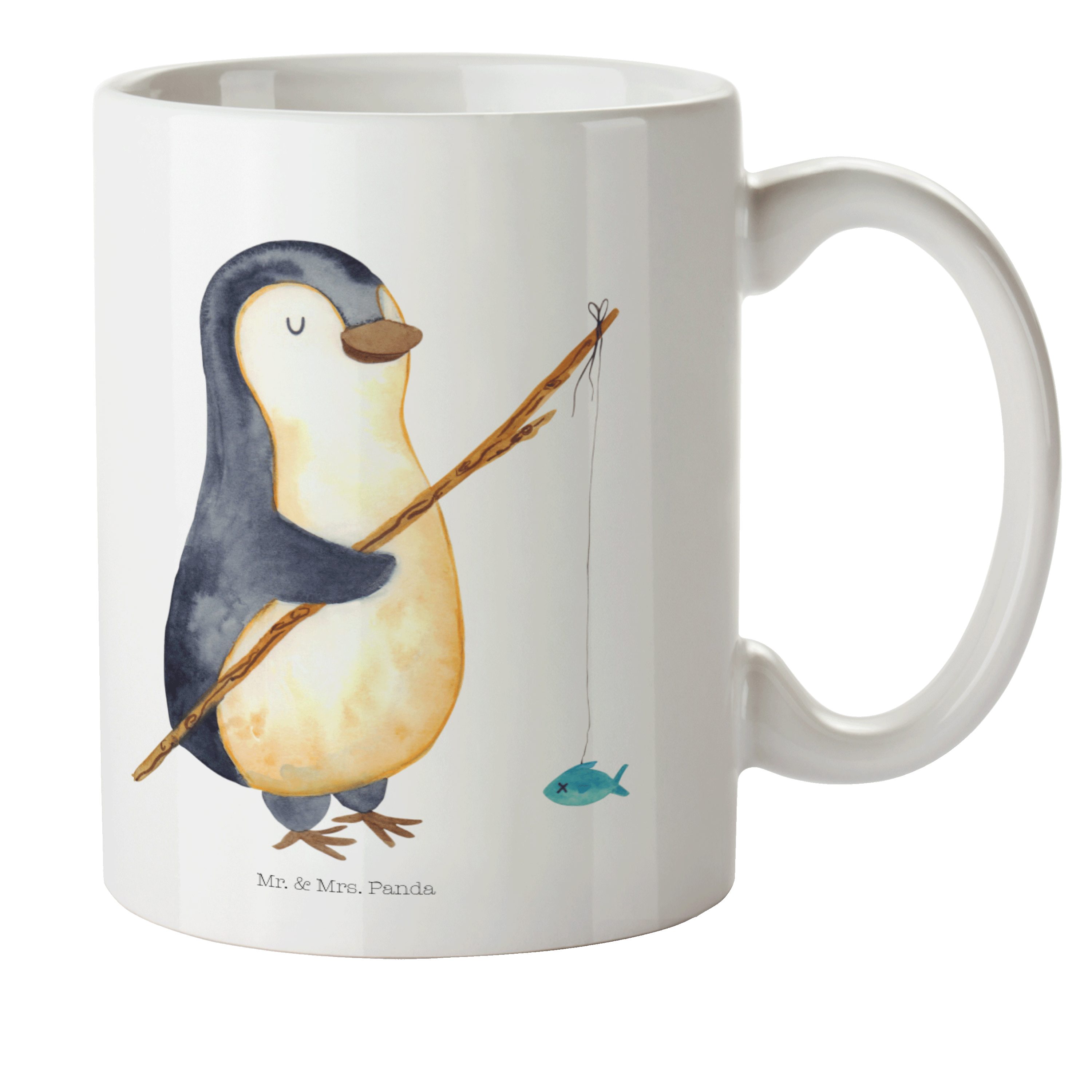 Mr. & Mrs. Panda Kinderbecher Pinguin Angler - Weiß - Geschenk, Trinkbecher, Kunststoff Tasse, Tass, Kunststoff